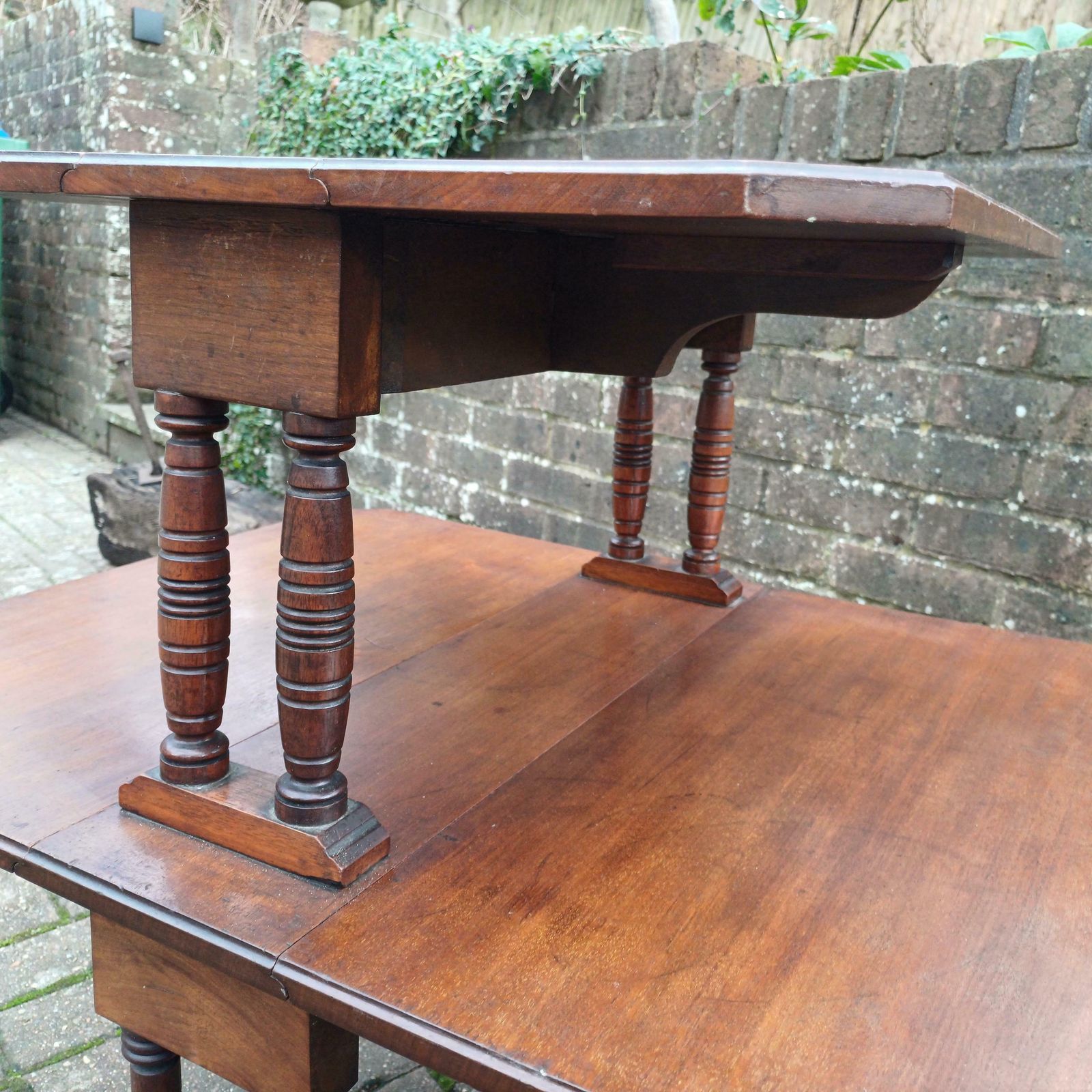 Vintage Mahogany Sutherland Two Tier Occasional Table Late Victorian Folding Table With Turned Columns And Castors photo vinterior
