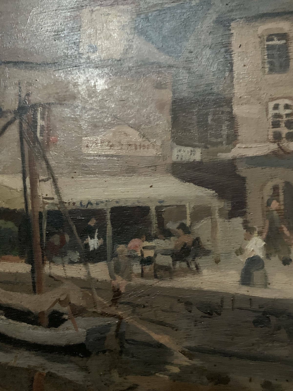Framed Oil On Canvas "View Of The Port" 20th Century photo buy
