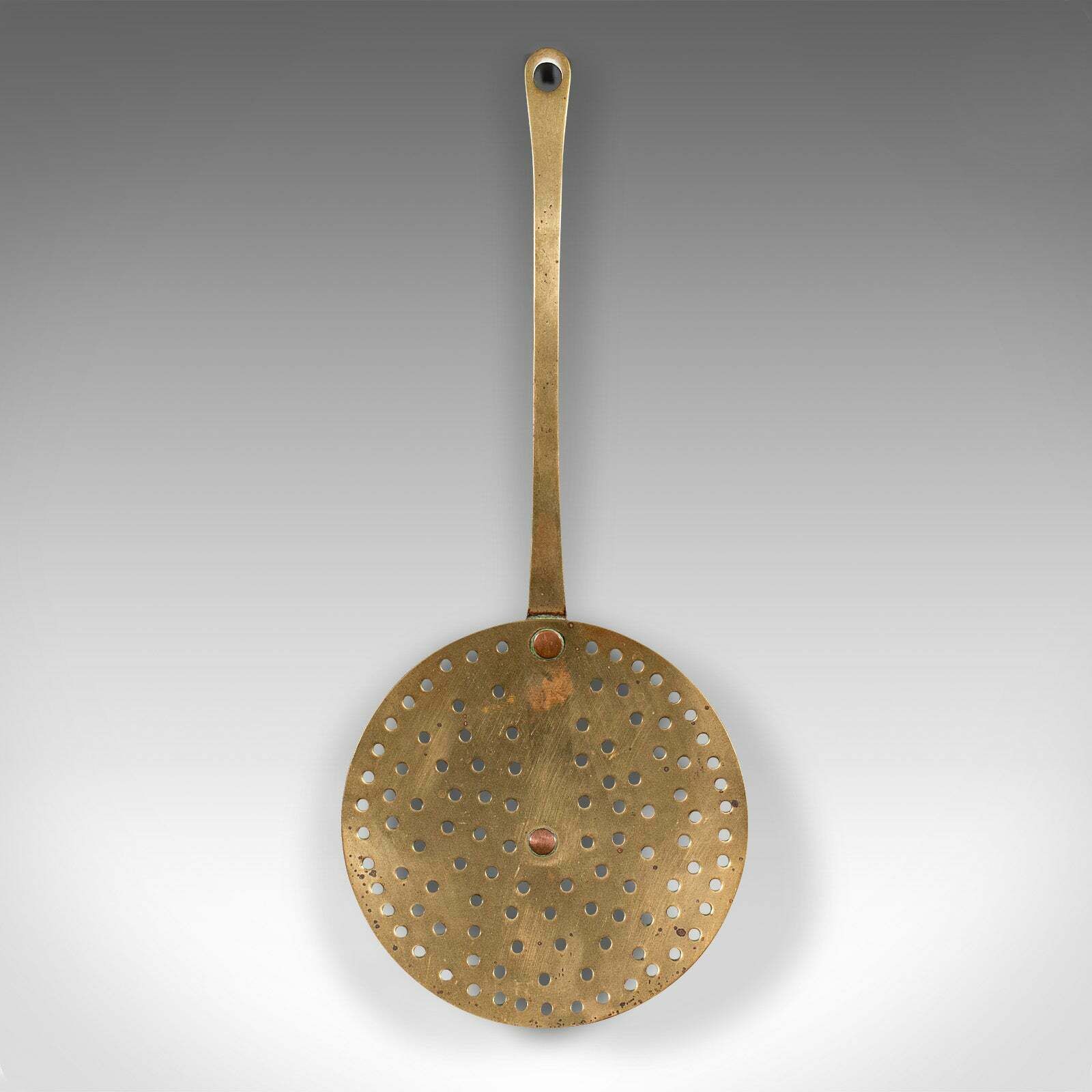 Antique Chestnut Warmer, English, Brass, Fireside Roasting Plate, Georgian, 1790 photo furniture