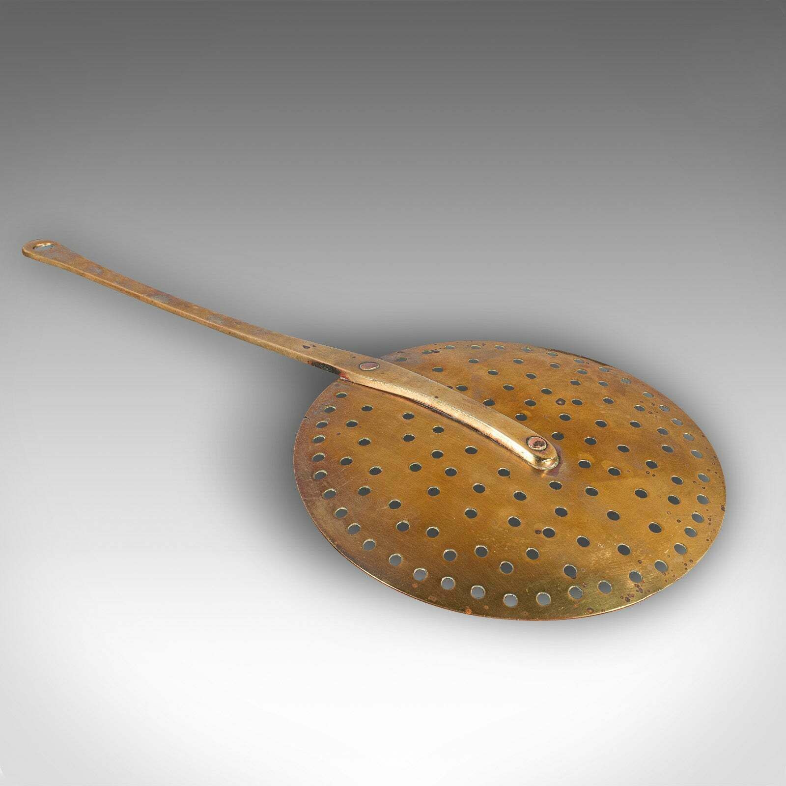 Antique Chestnut Warmer, English, Brass, Fireside Roasting Plate, Georgian, 1790 photo buy