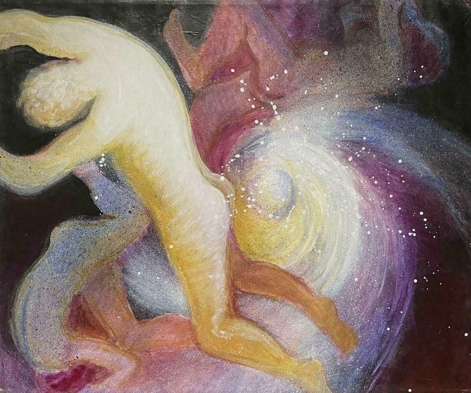 Josyne Gallet Huge French Surrealist Fantasy Oil Painting Floating Figures