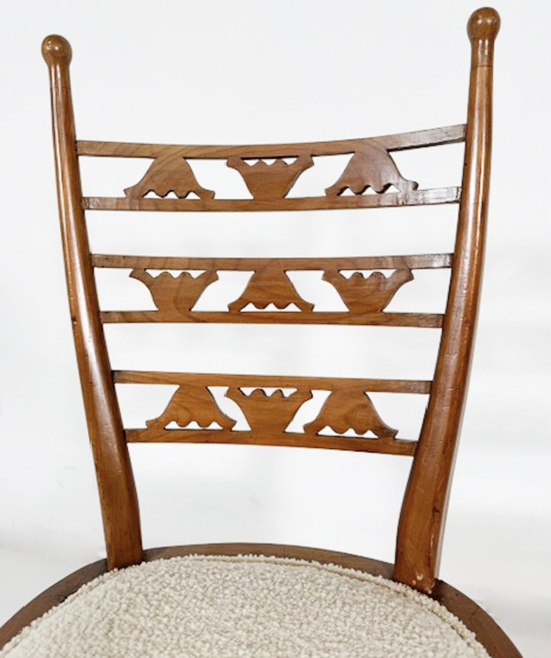 Set Of 6 Chairs, Cherry Wood And Boucle Fabric, Italy, 1940s – New Upholstery photo for sale