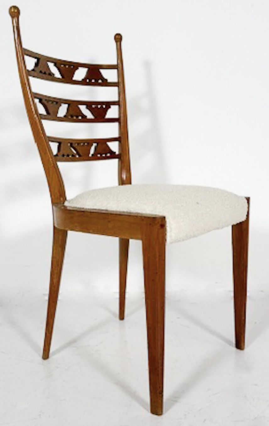 Set Of 6 Chairs, Cherry Wood And Boucle Fabric, Italy, 1940s – New Upholstery photo Furniture