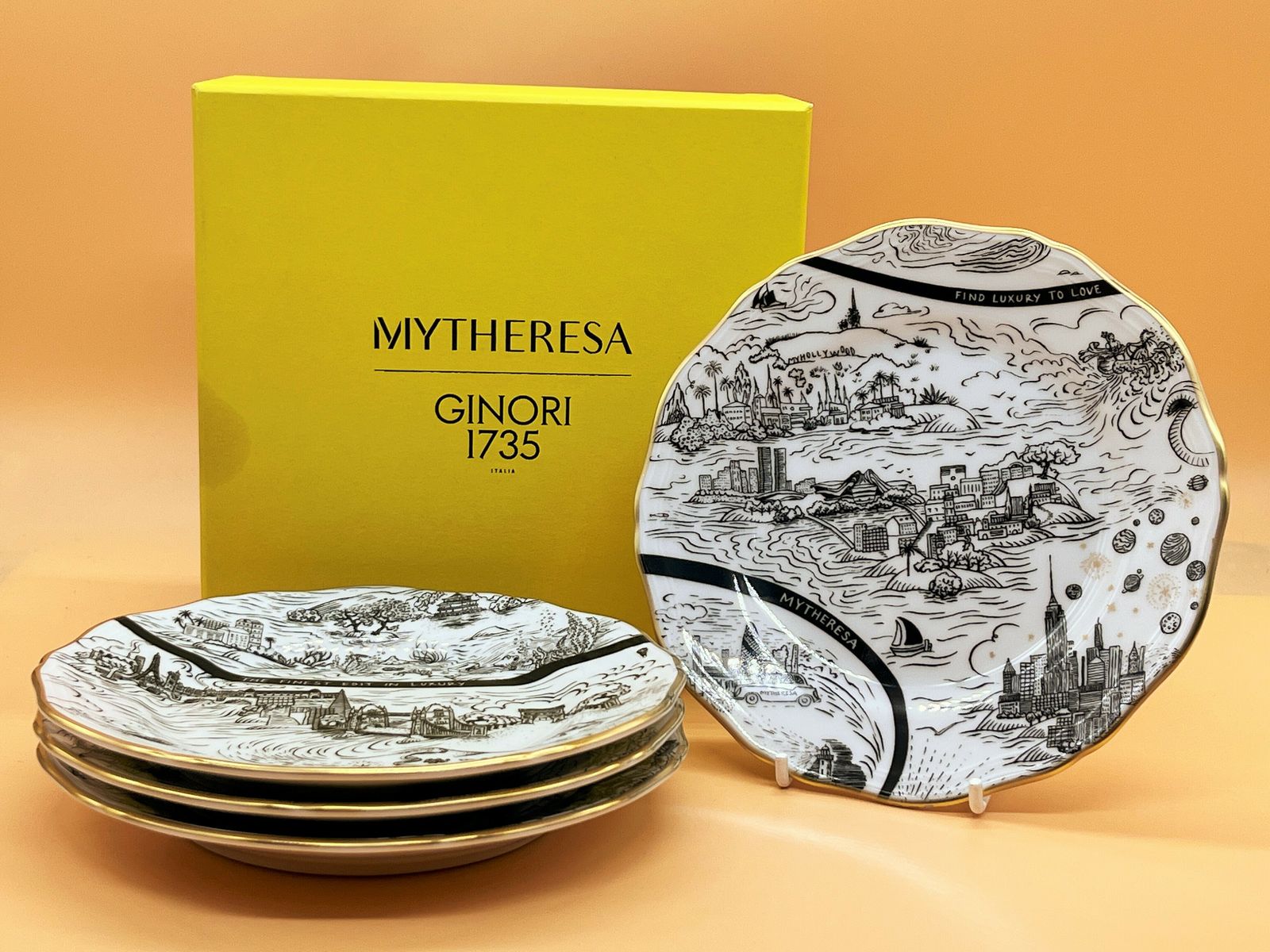 Set Of 4 Ginori 1735 Mytheresa By Safia Ouares Dessert / Side Plates In Original Box.
