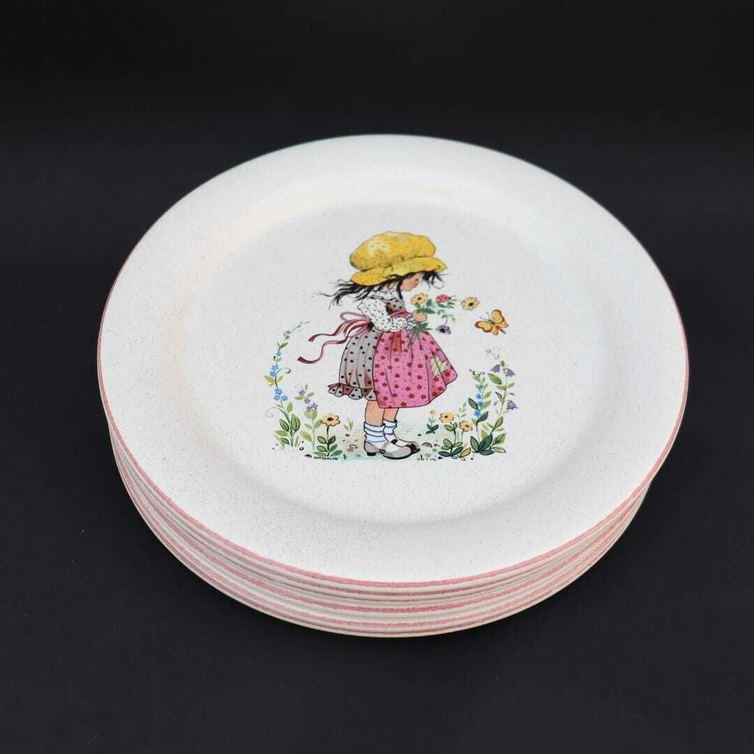 6 Mid Century Holly Hobbie Characters Decorative Plates Made In France By Faince De S'amand. photo for sale