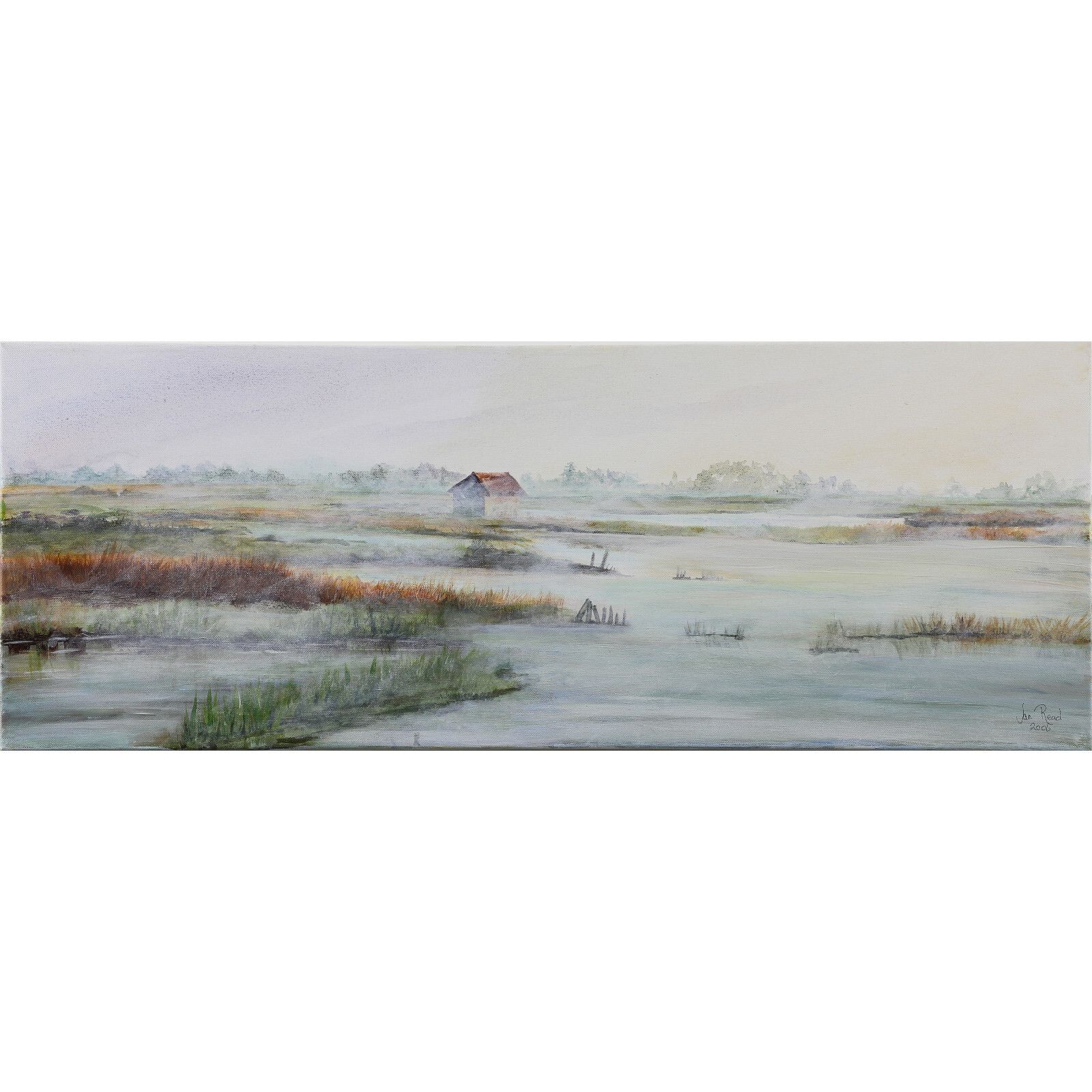 Acrylic On Canvas By Jan Read. Subject Is A Fenland View In Mist.