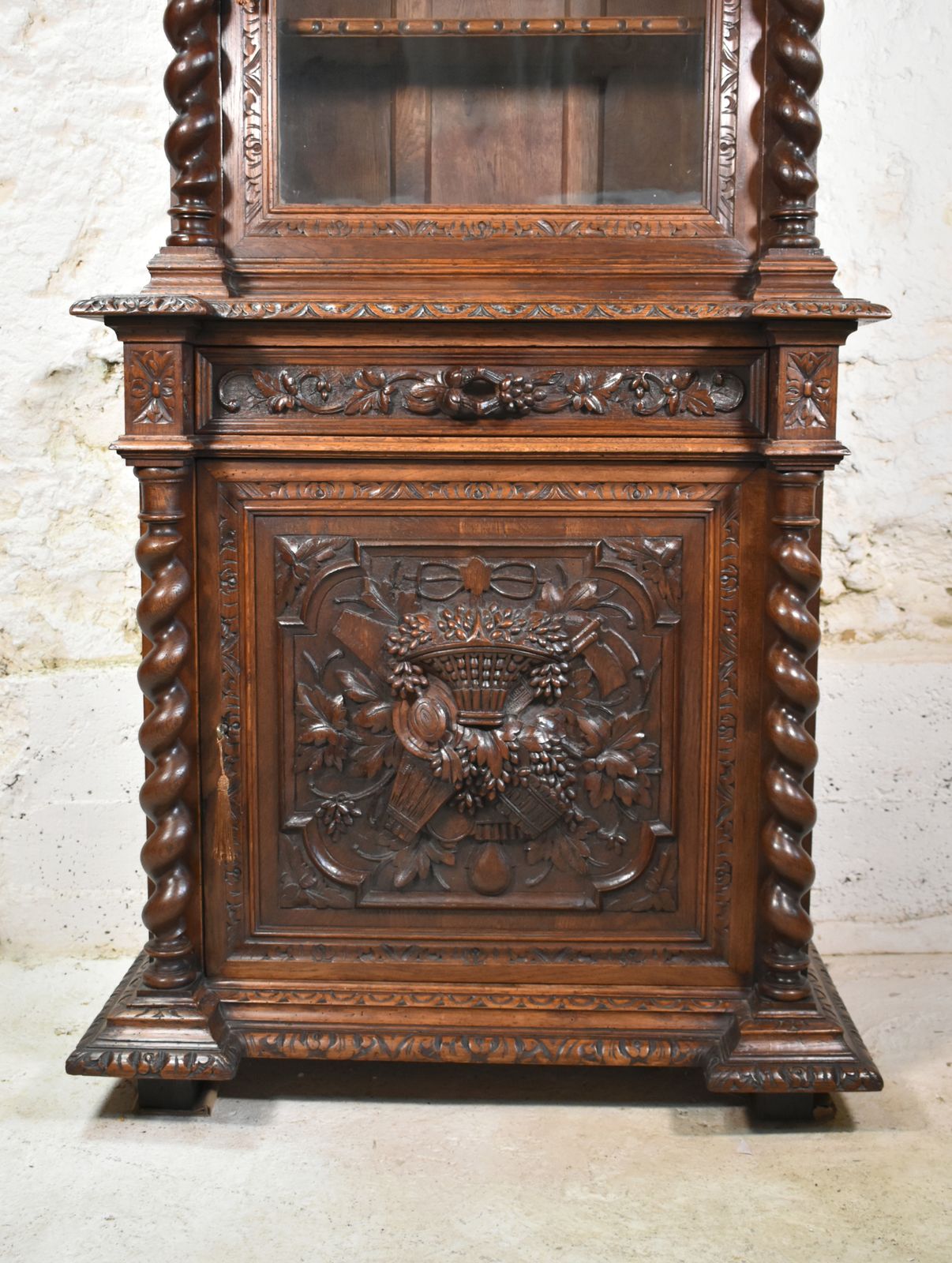 Furniture French Oak Hunt Display Cabinet Louis XIII Style photo