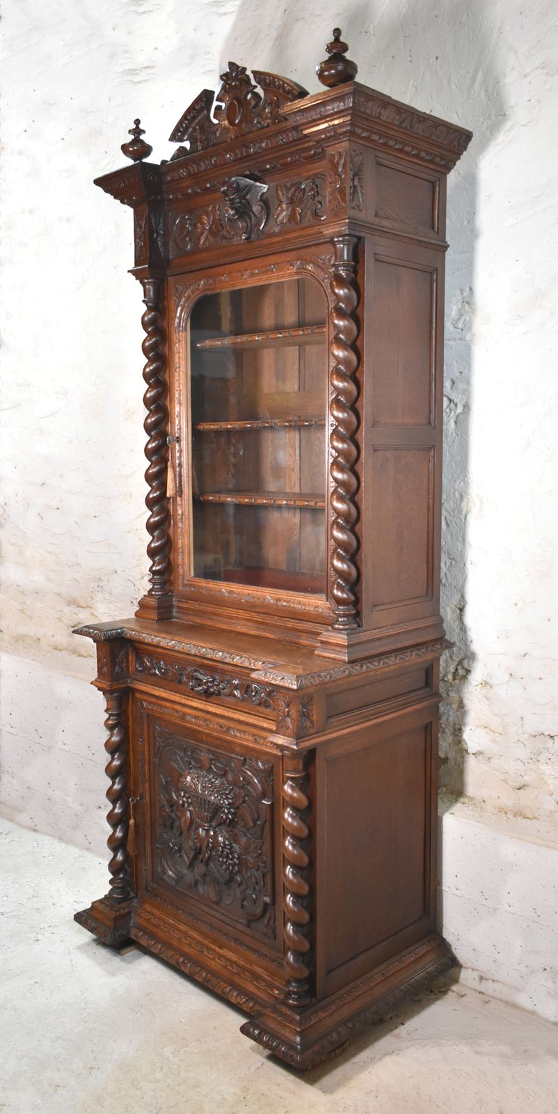 French Oak Hunt Display Cabinet Louis XIII Style photo for sale