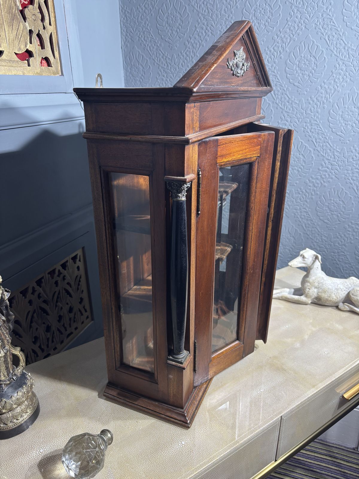 Small Mahogany Palladian Style Glazed Wall Cabinet photo vintage