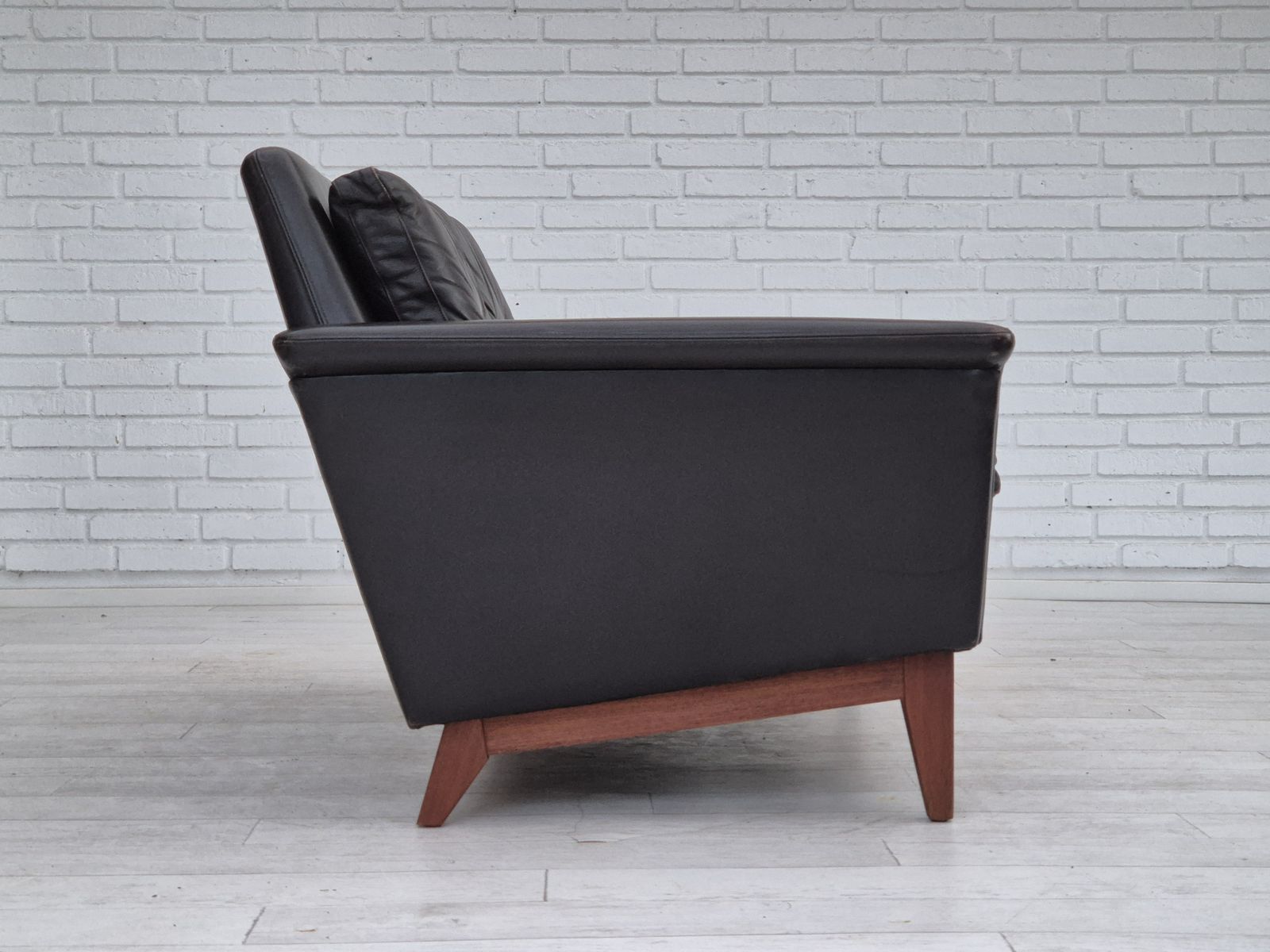1970s, Danish 2 Seater Sofa, Original Condition, Furniture Leather, Solid Teak Wood. photo for sale