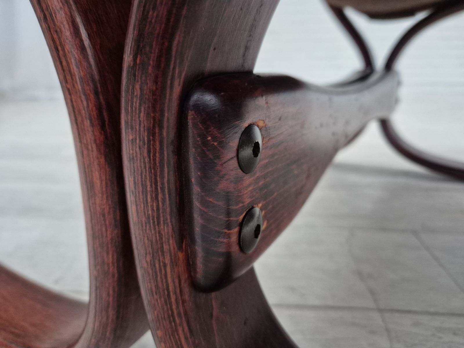1970s, Scandinavian Armchair, Original Condition, Furniture Leather, Bent Wood, Canvas. photo buy