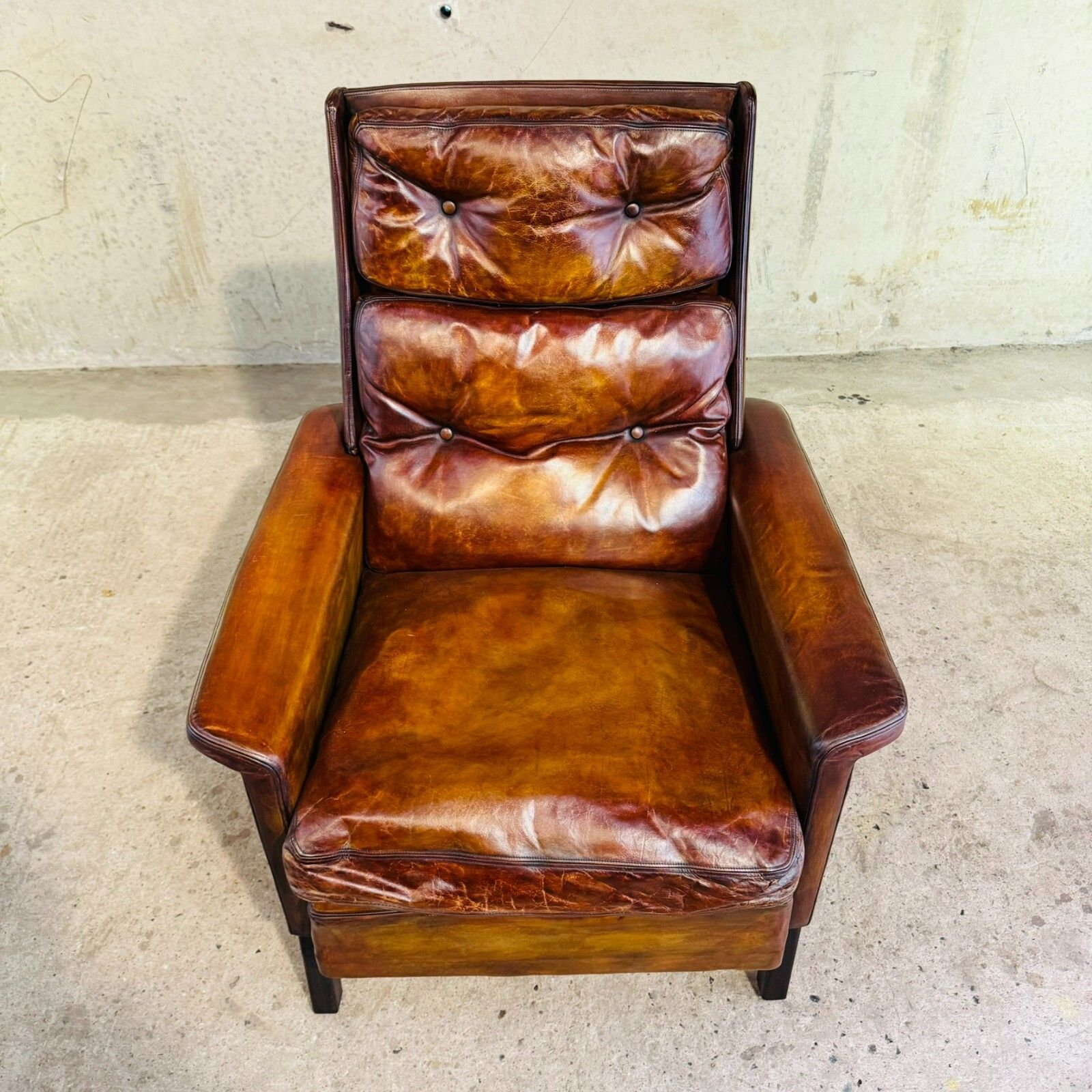 Vintage 70s Danish High Back Tan Leather Chair – Timeless Comfort & Style #A446 photo Furniture