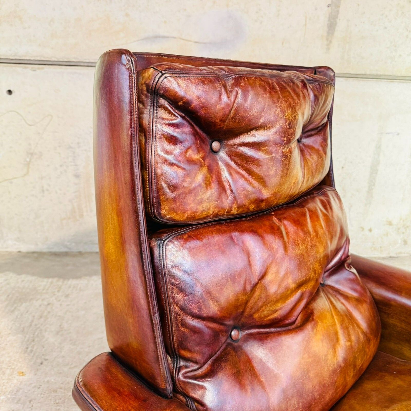 Furniture Vintage 70s Danish High Back Tan Leather Chair – Timeless Comfort & Style #A446 photo
