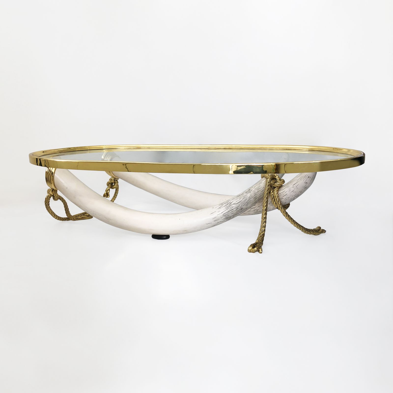 Xl Valenti Faux Tusk Coffee Table Spanish 1970s Hollywood Regency Midcentury Glass Brass Gold photo furniture
