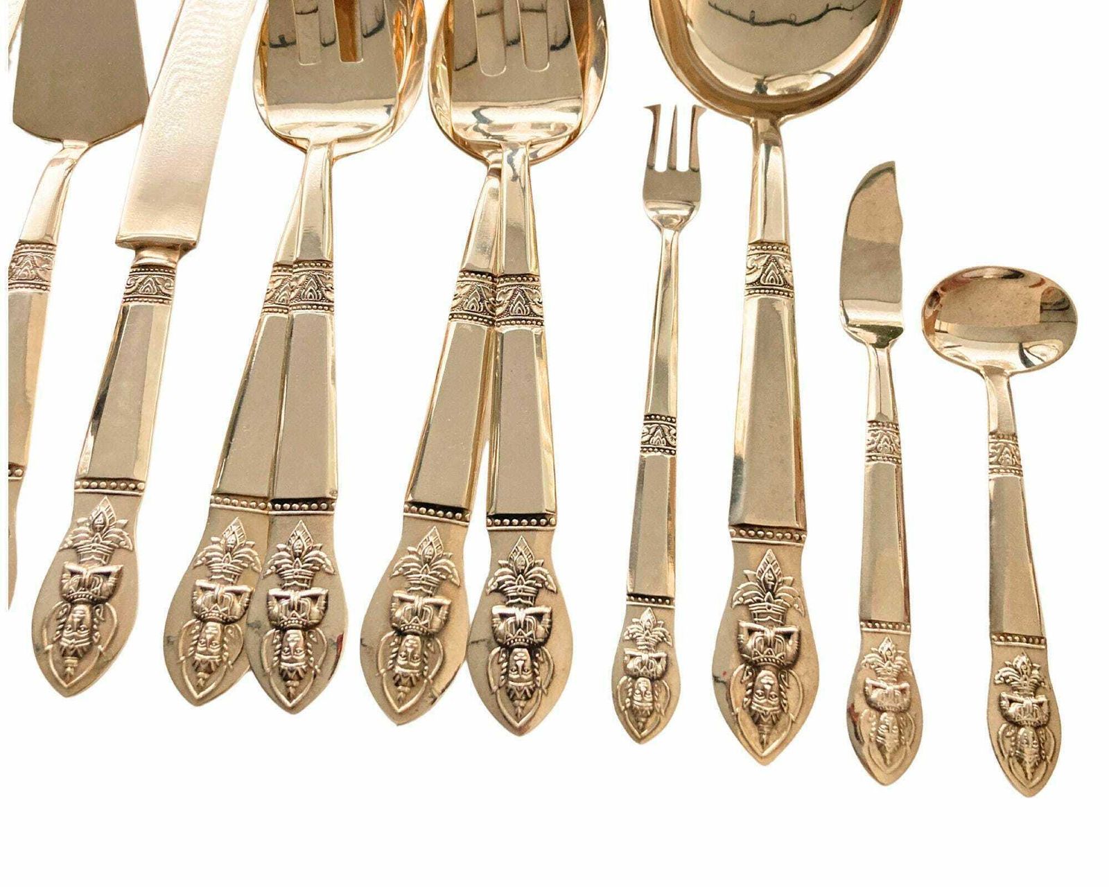 Brass Serving Utensils | 12pcs Flatware Set | Vintage Buddha photo for sale