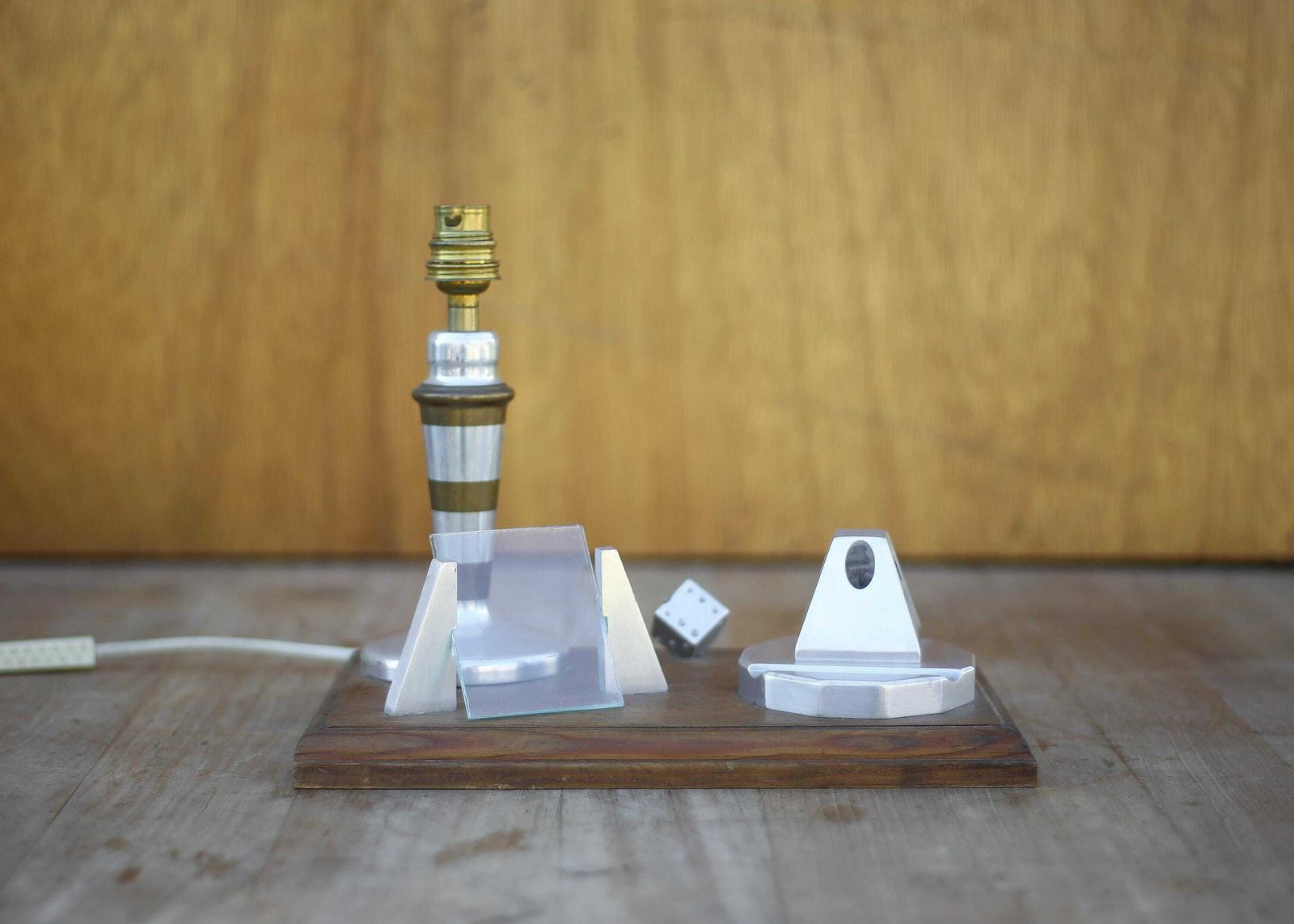Desk Lamp With Photo Holder And Pen Holder, Aluminum And Brass Lamp, Vintage Lamp