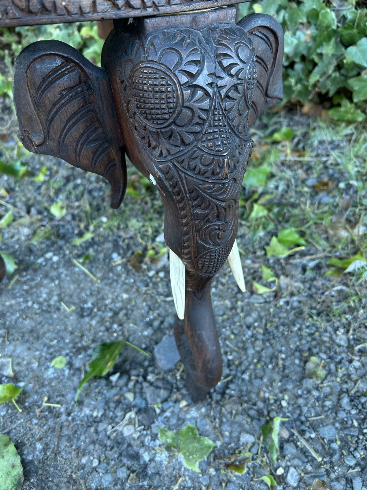 3 Leg Anglo Indian, Hand Carved Elephant Head  And Indian God Design Side Table. photo Furniture