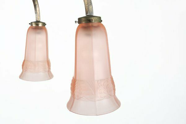 Art Deco Chandelier With Etched Pink Glass Shades, 1930s photo 1458.0