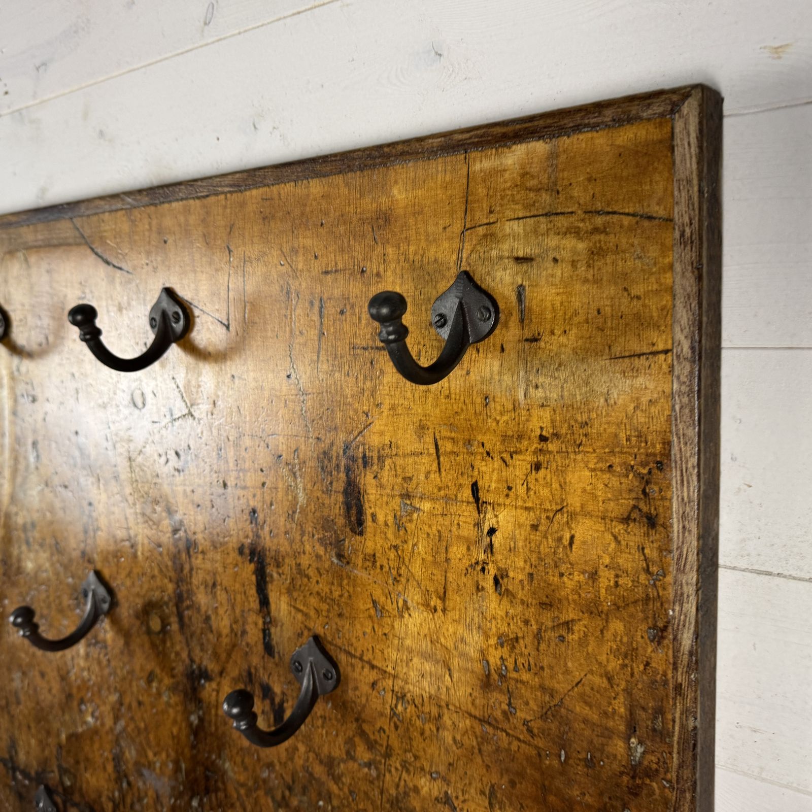 Set Of 14 Iron Hooks On Reclaimed Industrial Hardwood Board photo 475.0