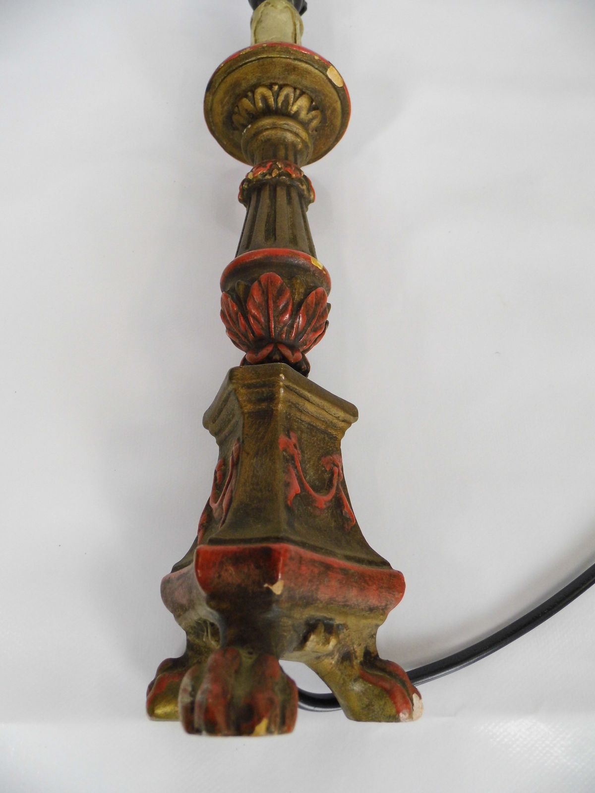 Lighting Antique Ecclesiastical Painted Gilt Alterstick Lamp Italian Baroque Style photo