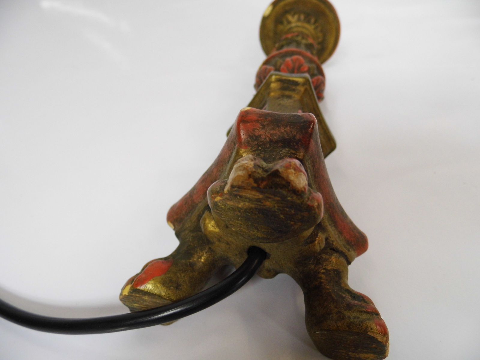 303.0 Antique Ecclesiastical Painted Gilt Alterstick Lamp Italian Baroque Style photo