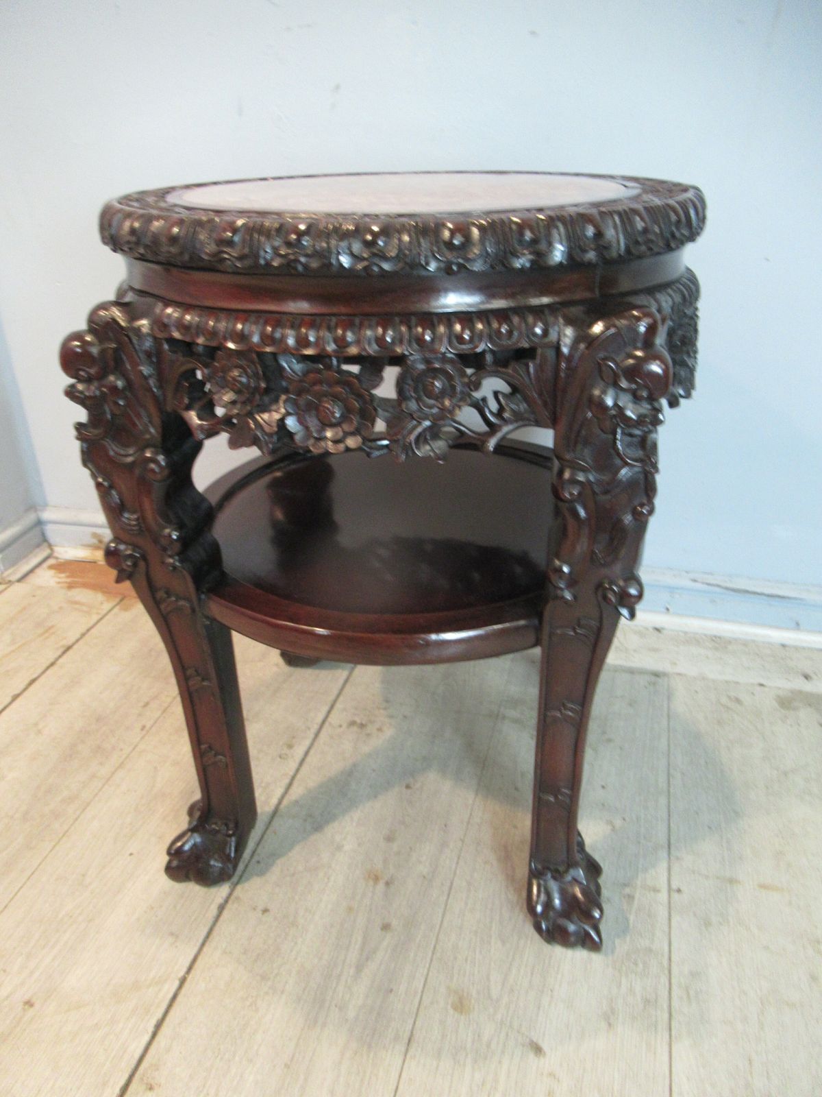 Fine Oriental  Hard Wood  Carved Stand With A Marble  Top photo furniture