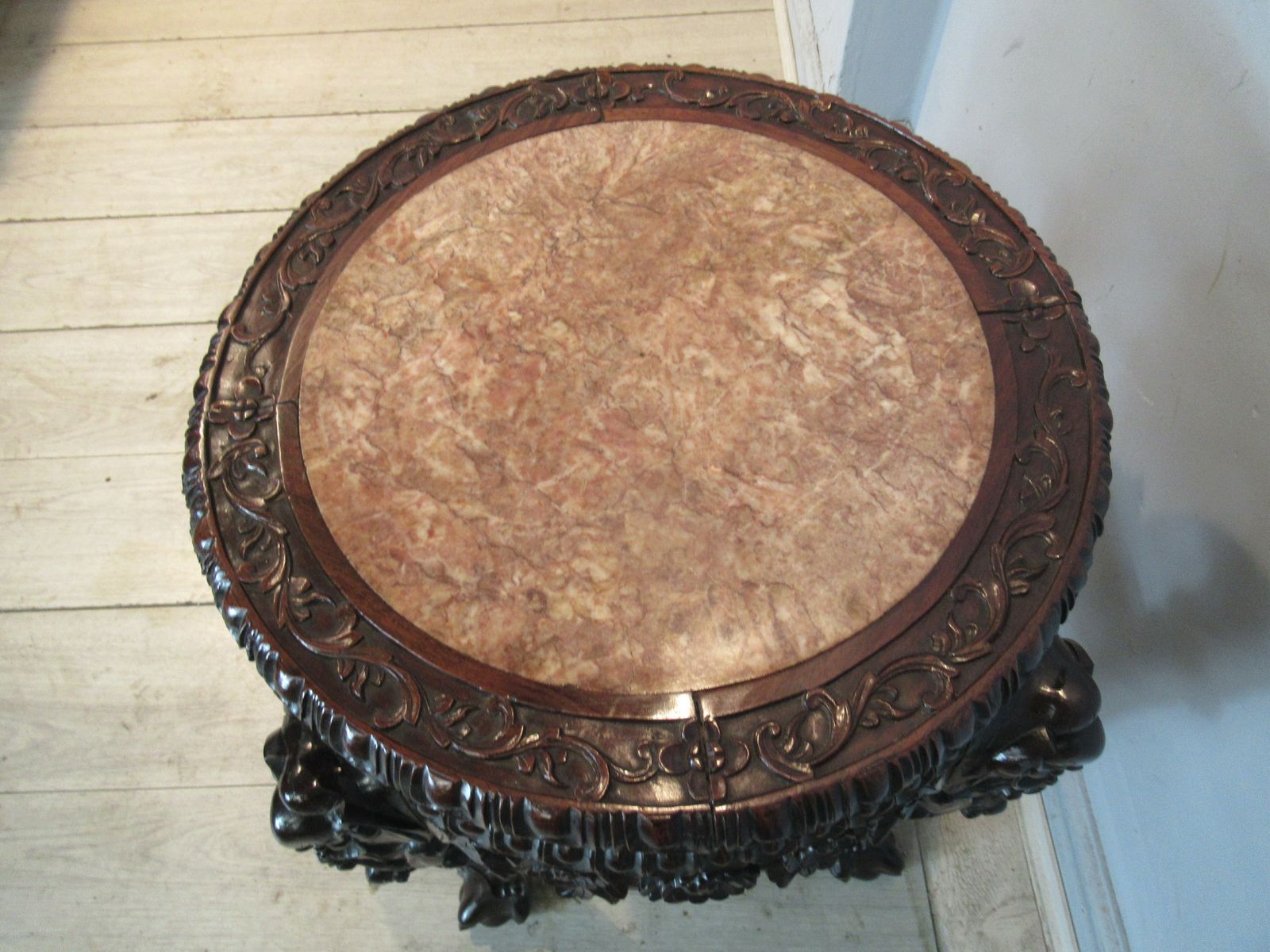 Fine Oriental  Hard Wood  Carved Stand With A Marble  Top photo buy