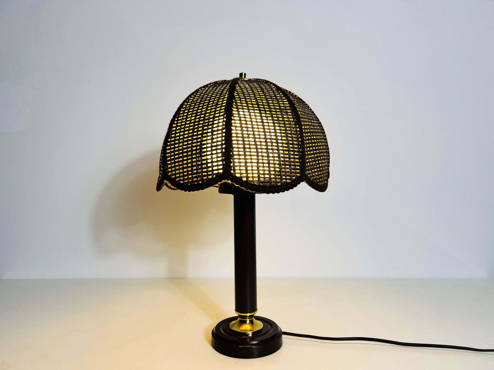 photo buy Midcentury Wooden Table Lamp In The Style Of Temde, Circa 1970