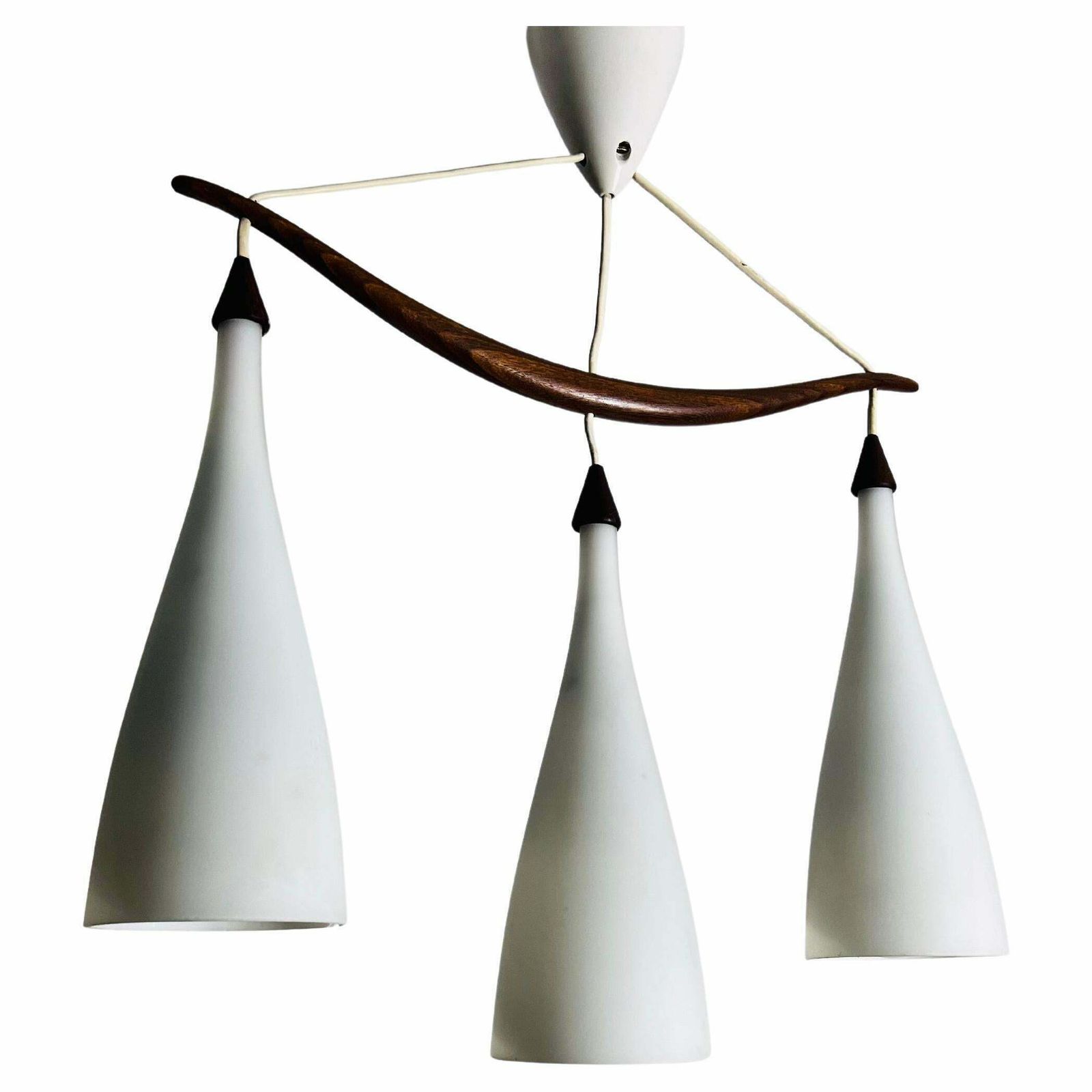 Teak And Opal Glass Pendant Lamp By Uno & östen Kristiansson For Luxus Sweden