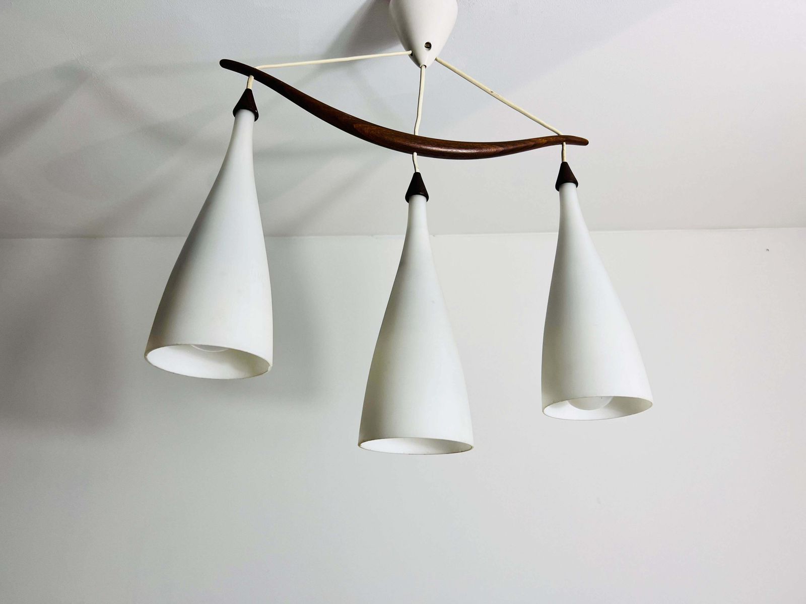 Teak And Opal Glass Pendant Lamp By Uno & östen Kristiansson For Luxus Sweden photo Lighting