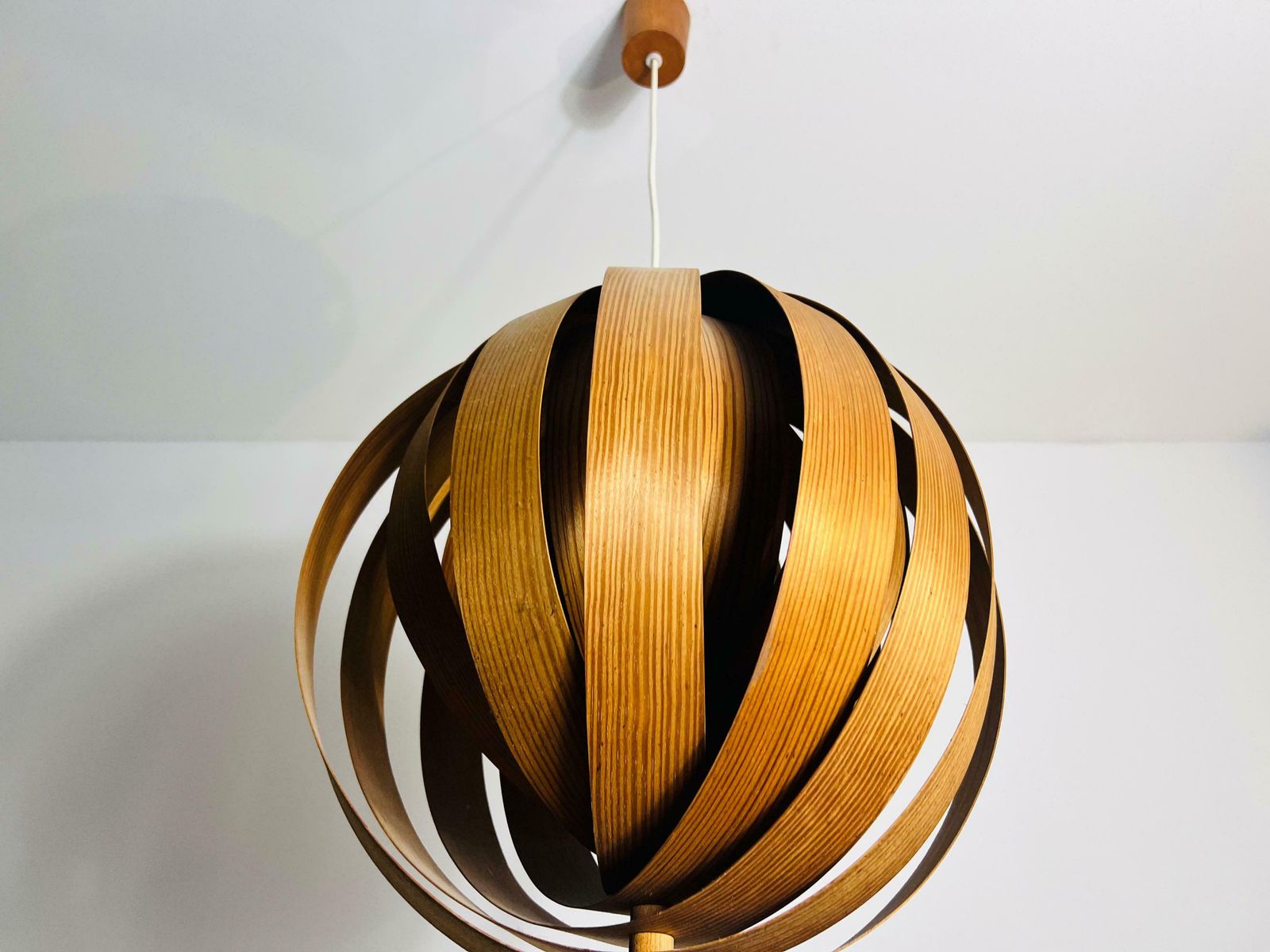 Mid Century Wooden Pendant Lamp By Hans Agne Jakobsson, Sweden, 1960s photo vintage