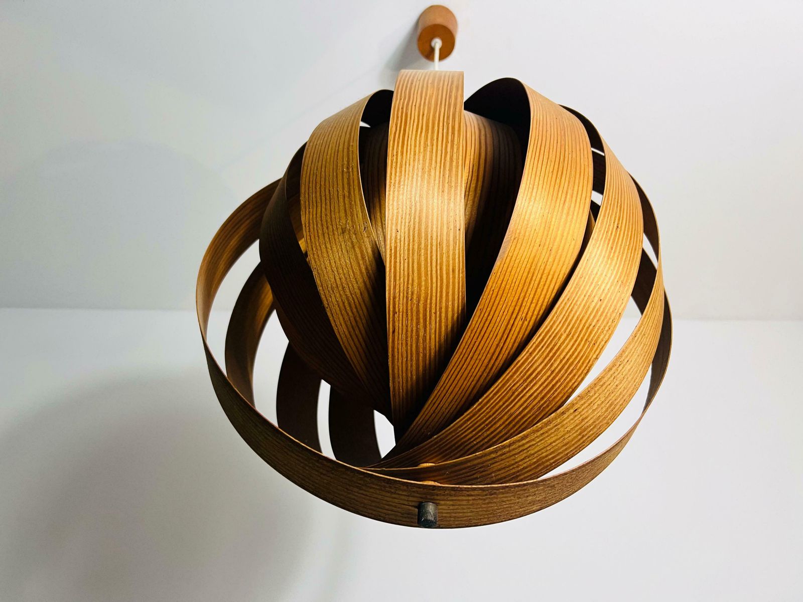 photo for sale Mid Century Wooden Pendant Lamp By Hans Agne Jakobsson, Sweden, 1960s