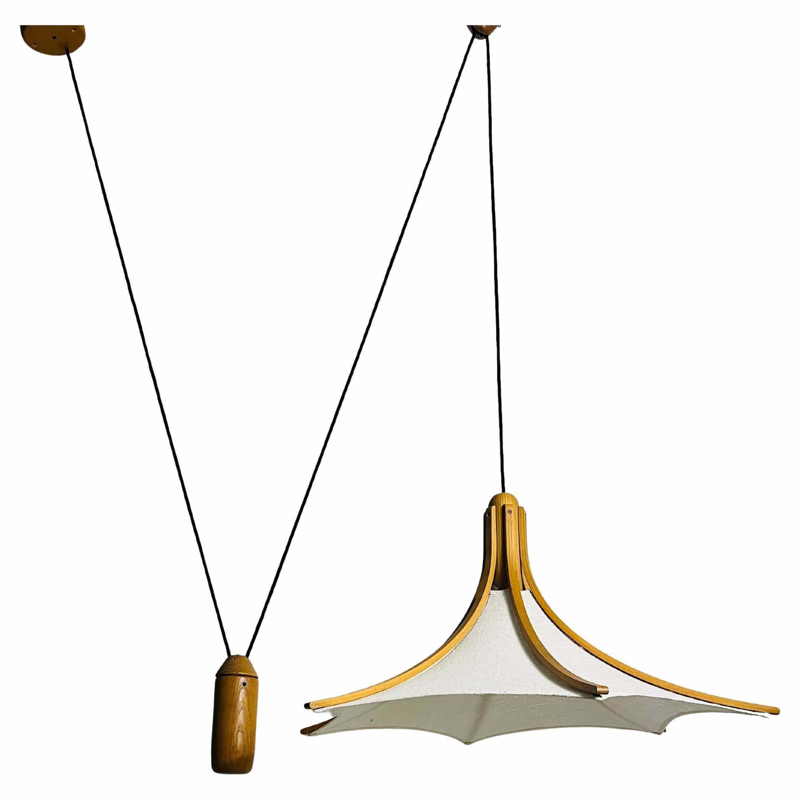 Adjustable Midcentury Wooden Pendant Lamp With Counterweight By Domus, 1960s