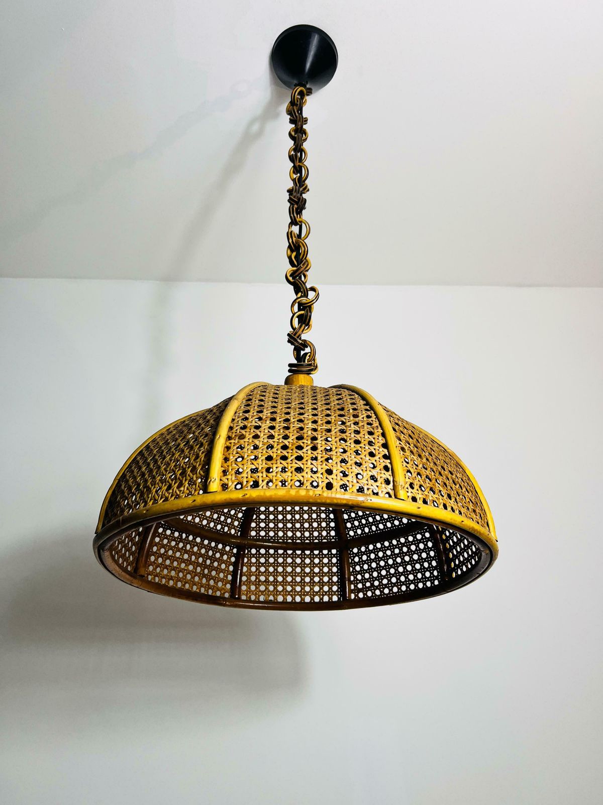 Midcentury Wooden Bamboo Pendant Lamp, Italy, 1960s photo vinterior