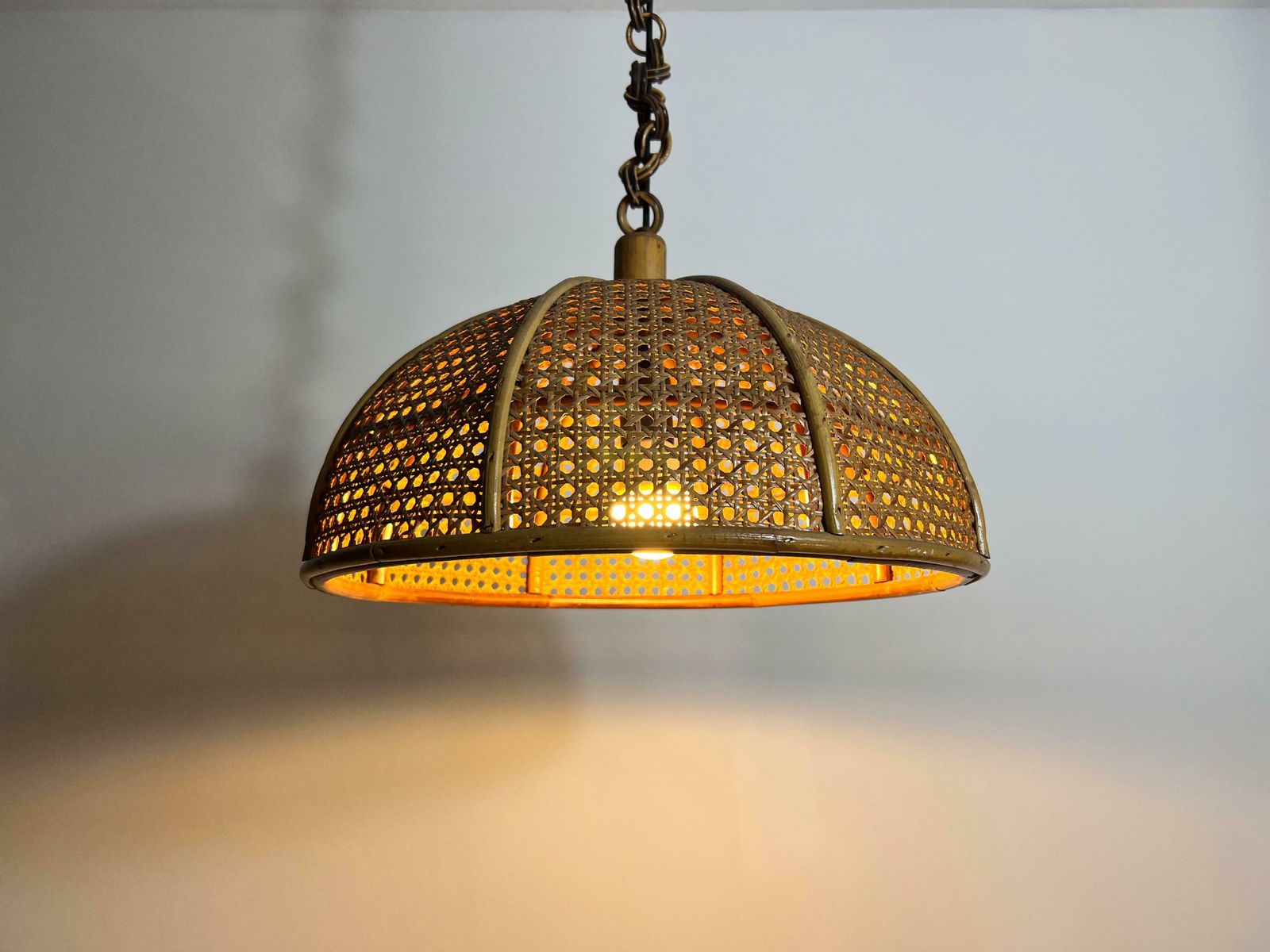 Lighting Midcentury Wooden Bamboo Pendant Lamp, Italy, 1960s photo