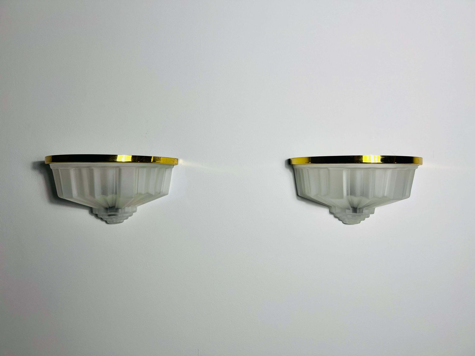 Pair Of French Brass And Aluminium Art Deco Sconces, France, 1940s photo 896.0