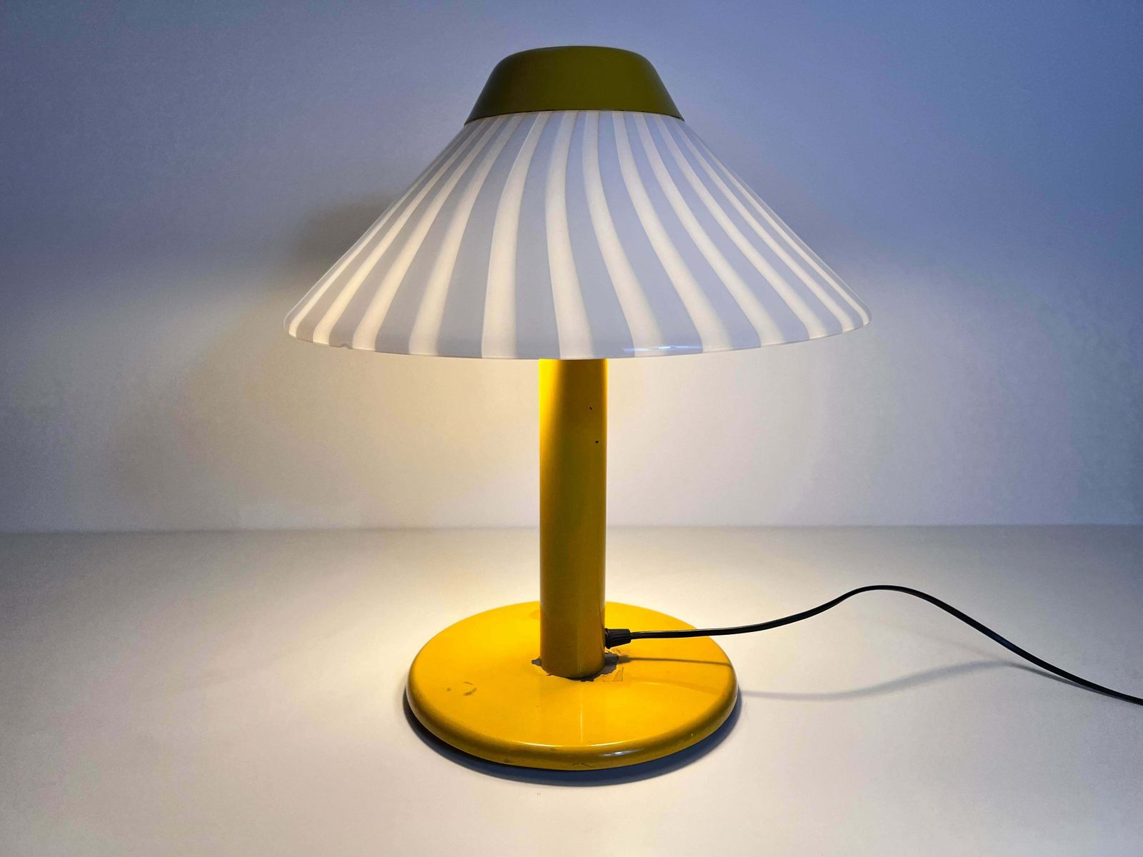 777.0 Heavy Yellow Metal And Glass Table Lamp, 1960s, Italy photo