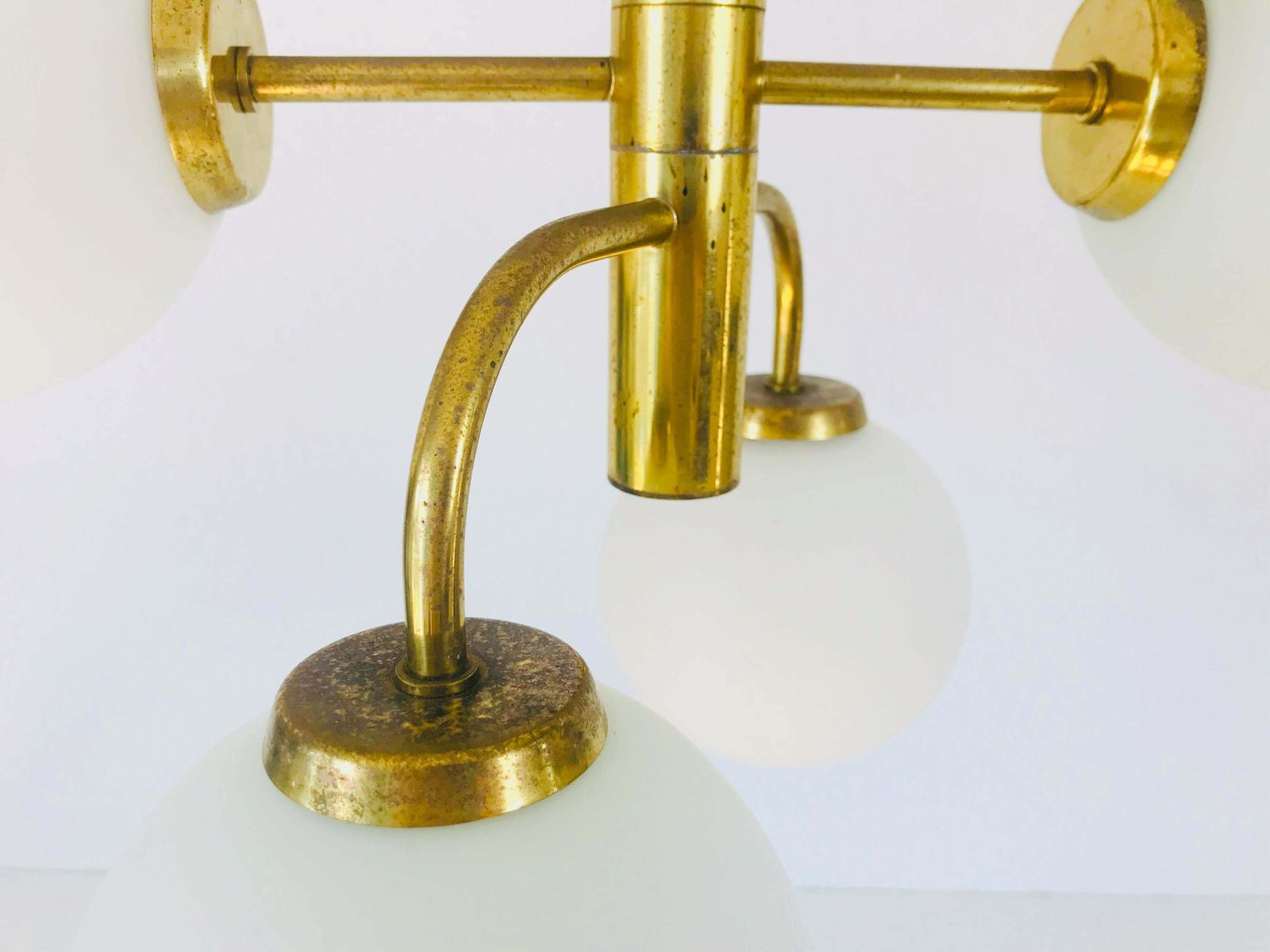 Exceptional Mid Century Modern Brass Kaiser 6 Arm Space Age Chandelier, 1960s photo vintage