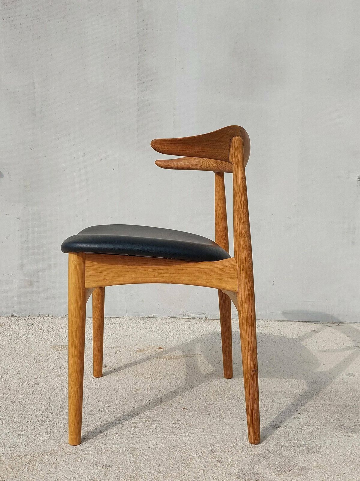 Cow Horn Chair / Cow Horn / Designer Chair / Danish Furniture Design / Danish / Solid Oak / Black Prescott Leather / Knud Færch / 1969's
