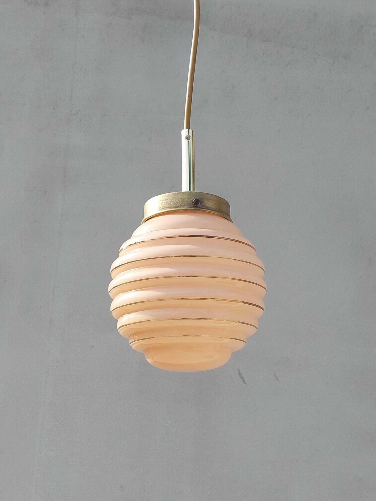 Art Deco Chandelier / Art Deco/ Art Deco Pendant Light/Soft Pink Sphere Globe/ Vintage Italian Lighting /Vintage Ceiling Lamp / Italy /50's