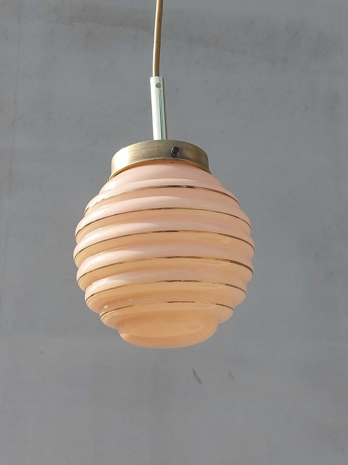 Art Deco Chandelier / Art Deco/ Art Deco Pendant Light/Soft Pink Sphere Globe/ Vintage Italian Lighting /Vintage Ceiling Lamp / Italy /50's photo vinterior