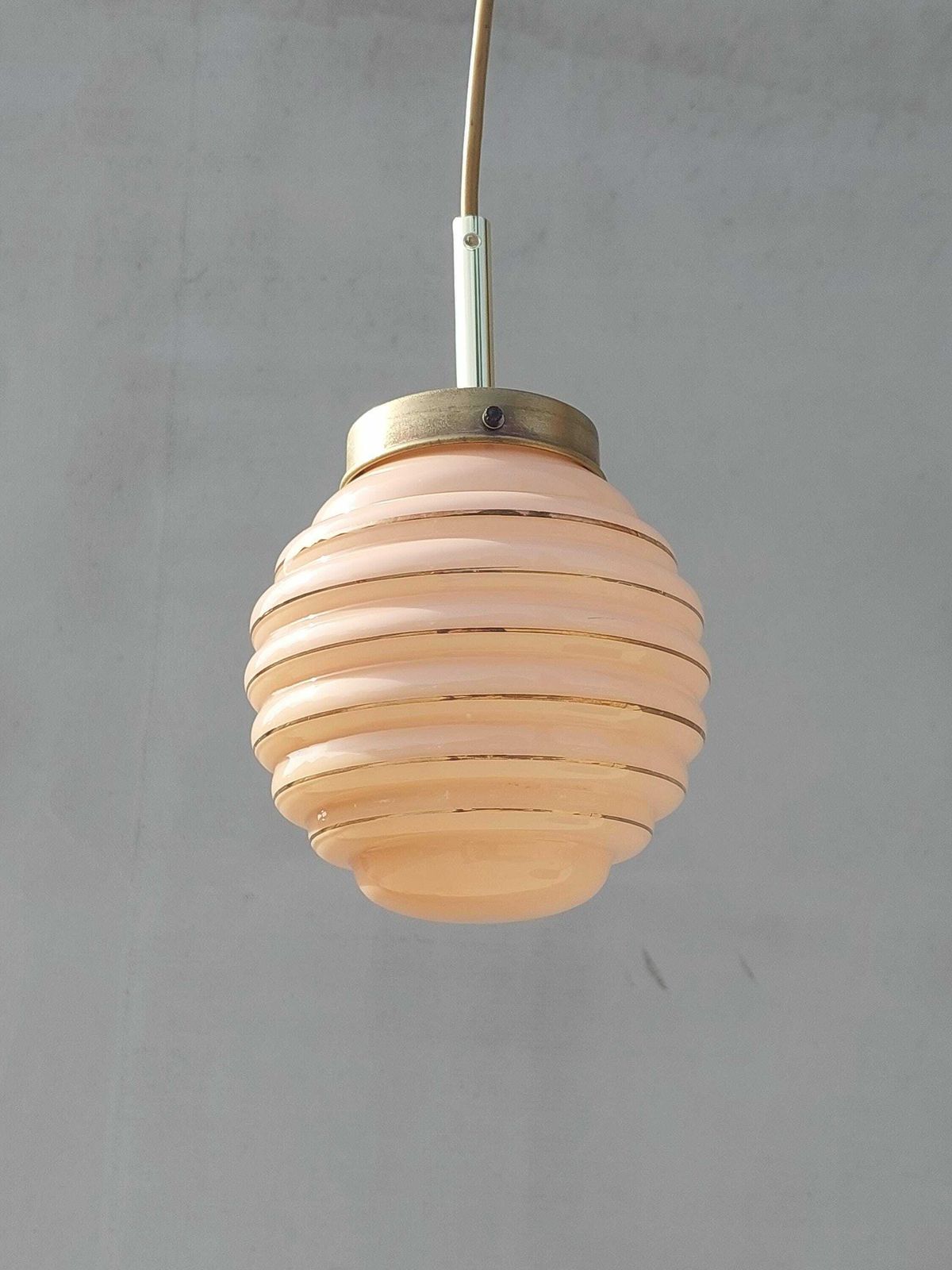 Art Deco Chandelier / Art Deco/ Art Deco Pendant Light/Soft Pink Sphere Globe/ Vintage Italian Lighting /Vintage Ceiling Lamp / Italy /50's photo vintage