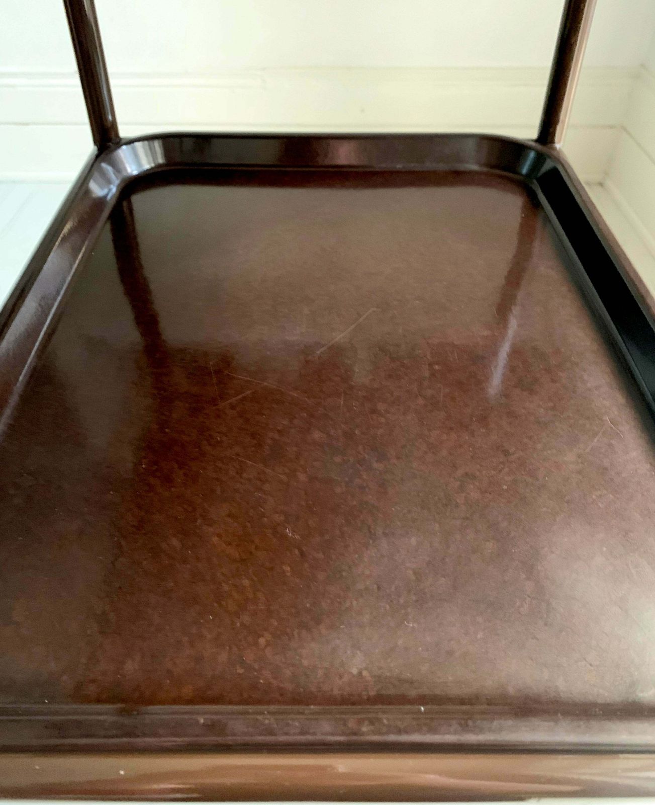 Mid Century Modern Three Tier Trolley W/ Bakelite Removable Trays In Chocolate Brown photo vintage