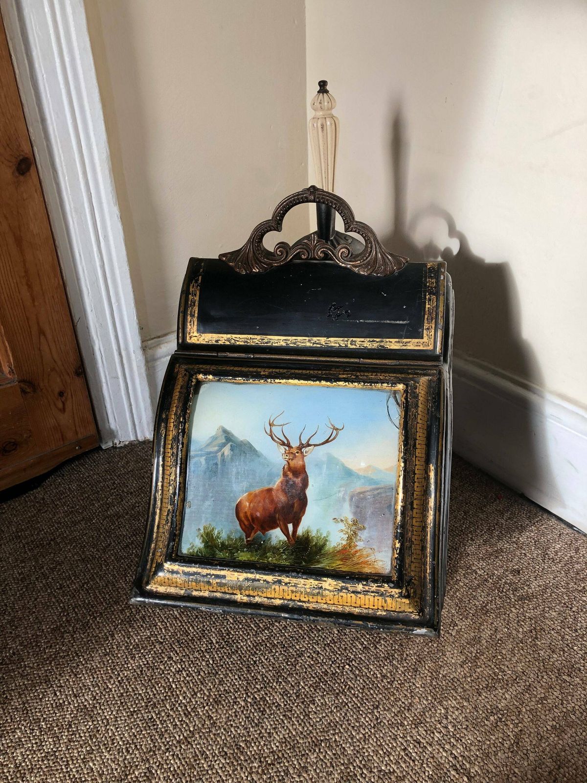 Victorian Painted Coal Scuttle And Shovel