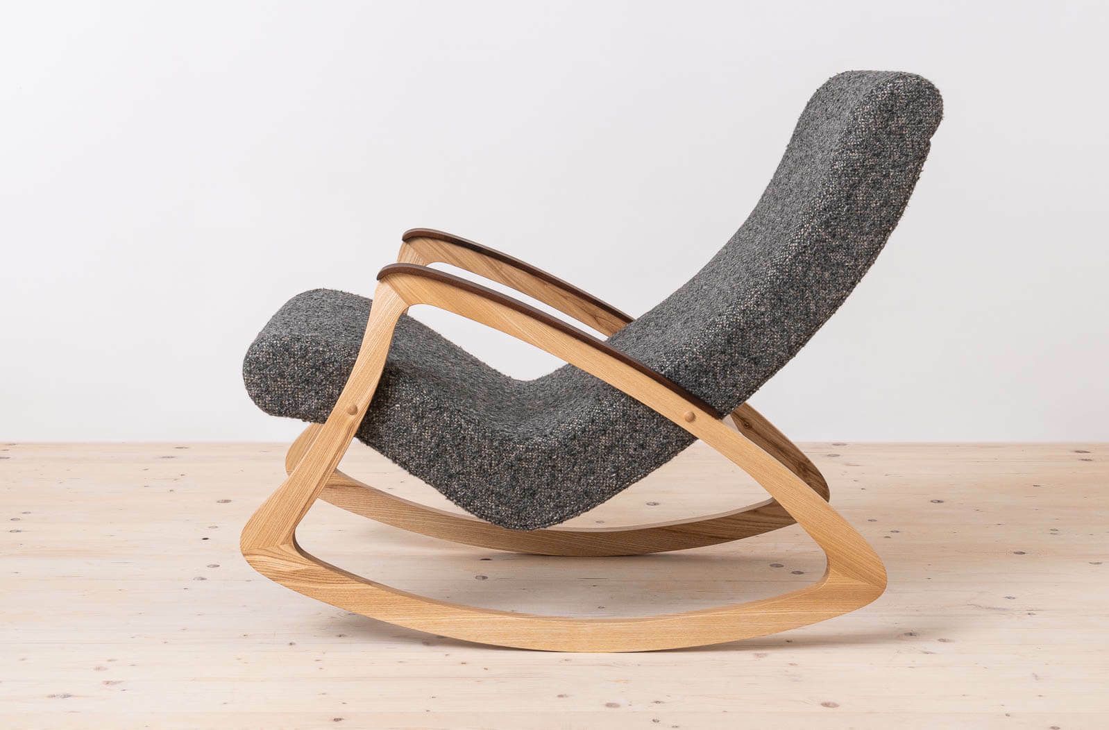 Vintage Rocking Chair, Czechoslovakia, 1950s, Reupholstered In Charcoal Grey Boucle photo 3300.0