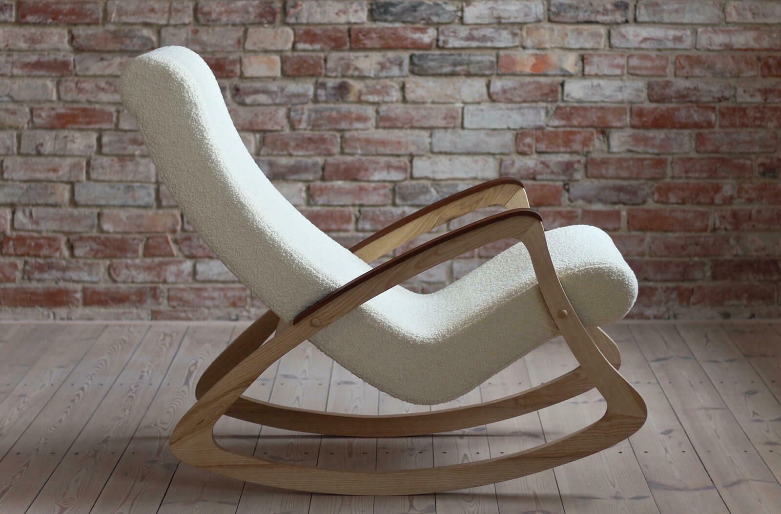 3300.0 Vintage Rocking Chair, Czechoslovakia, 1950s, Reupholstered In Charcoal Grey Boucle photo