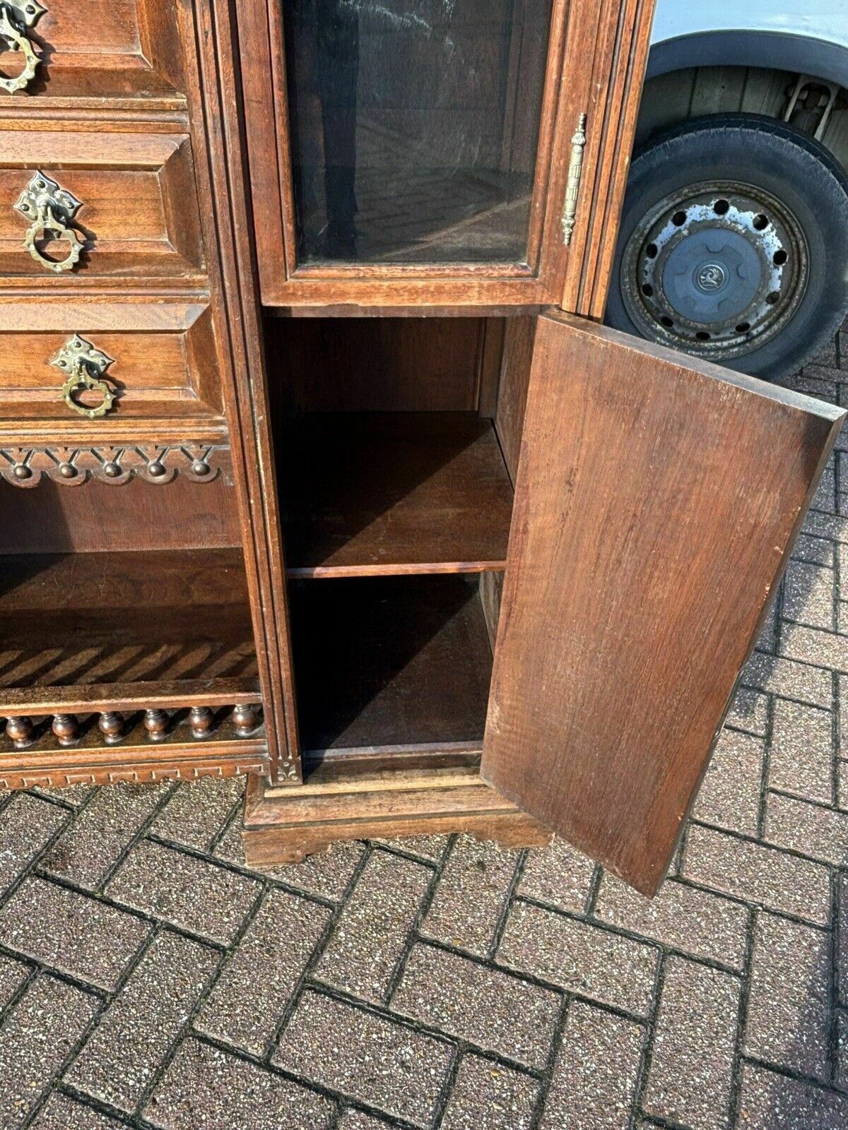 Furniture Arts & Crafts French Walnut Bookcase / Cupboard With Fitted Shelves & Drawers photo