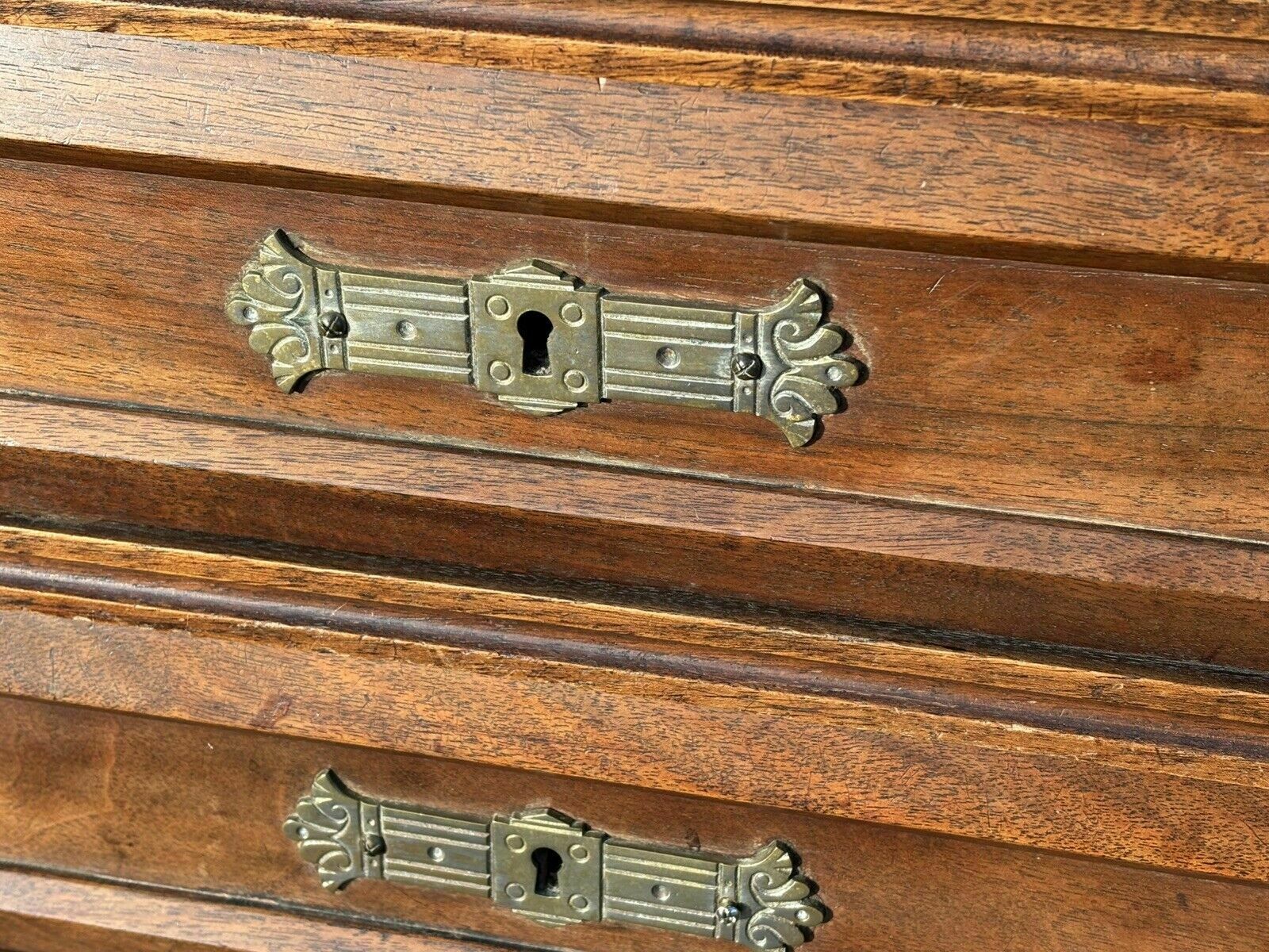 photo vinterior Arts & Crafts French Walnut Bookcase / Cupboard With Fitted Shelves & Drawers