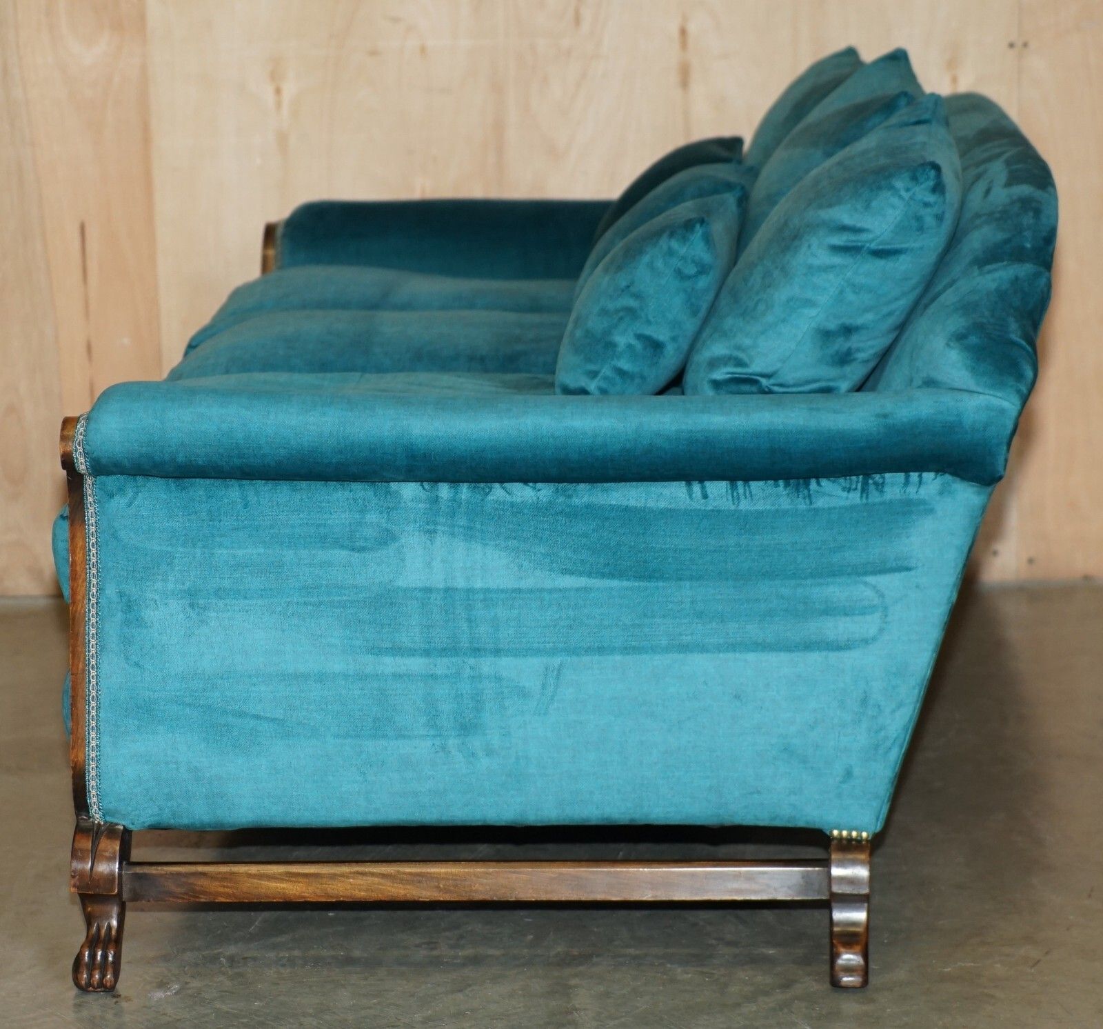 photo furniture Restored Antique Circa 1900 Blue Velvet Claw & Ball Feet Sofa & Armchair Suite