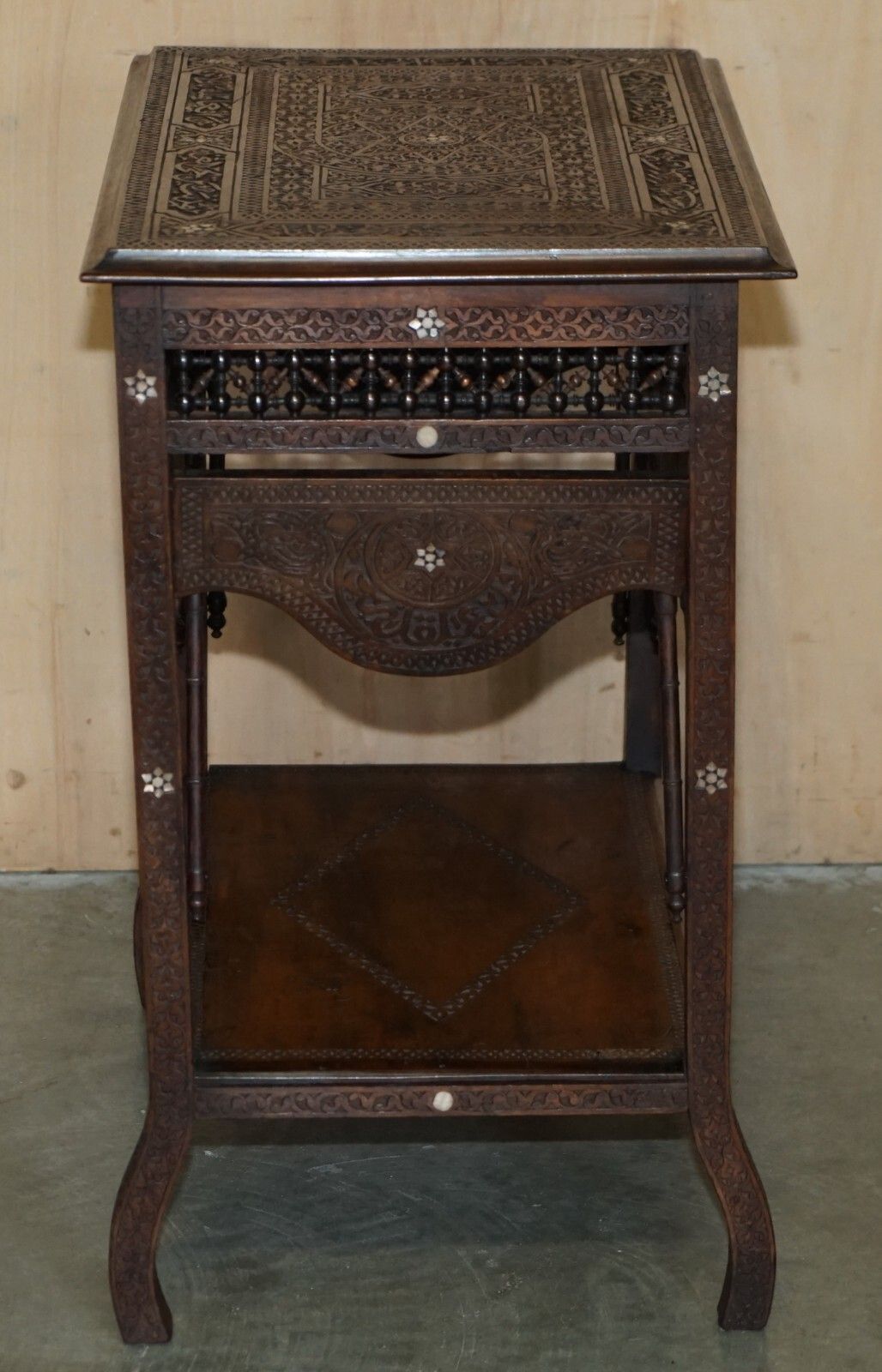 photo buy Antique Moroccan Hand Carved Liberty's London Mother Of Pearl Silver Tea Table